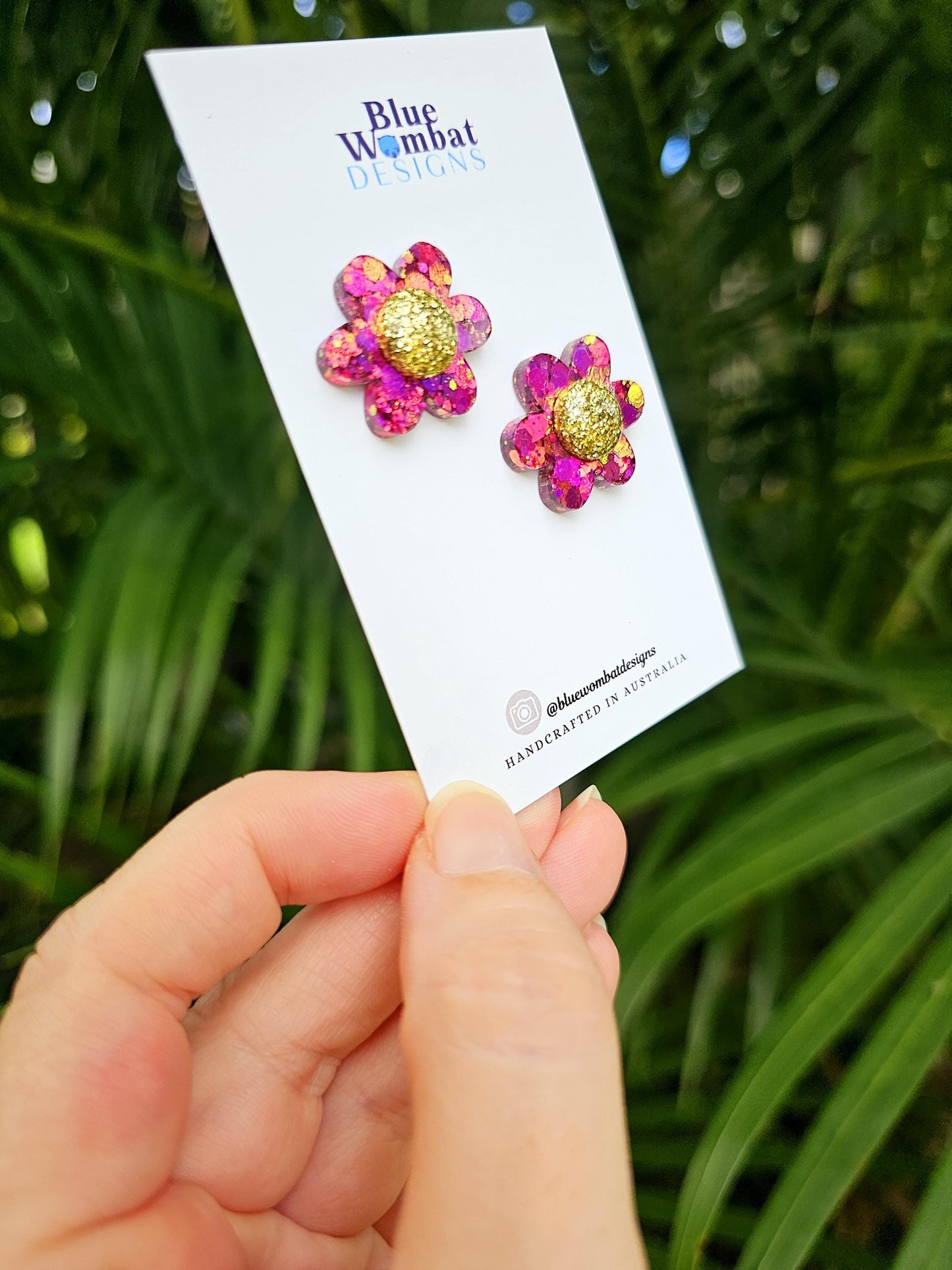 Chameleon Glitter Flower Resin Stud Earrings 24mm