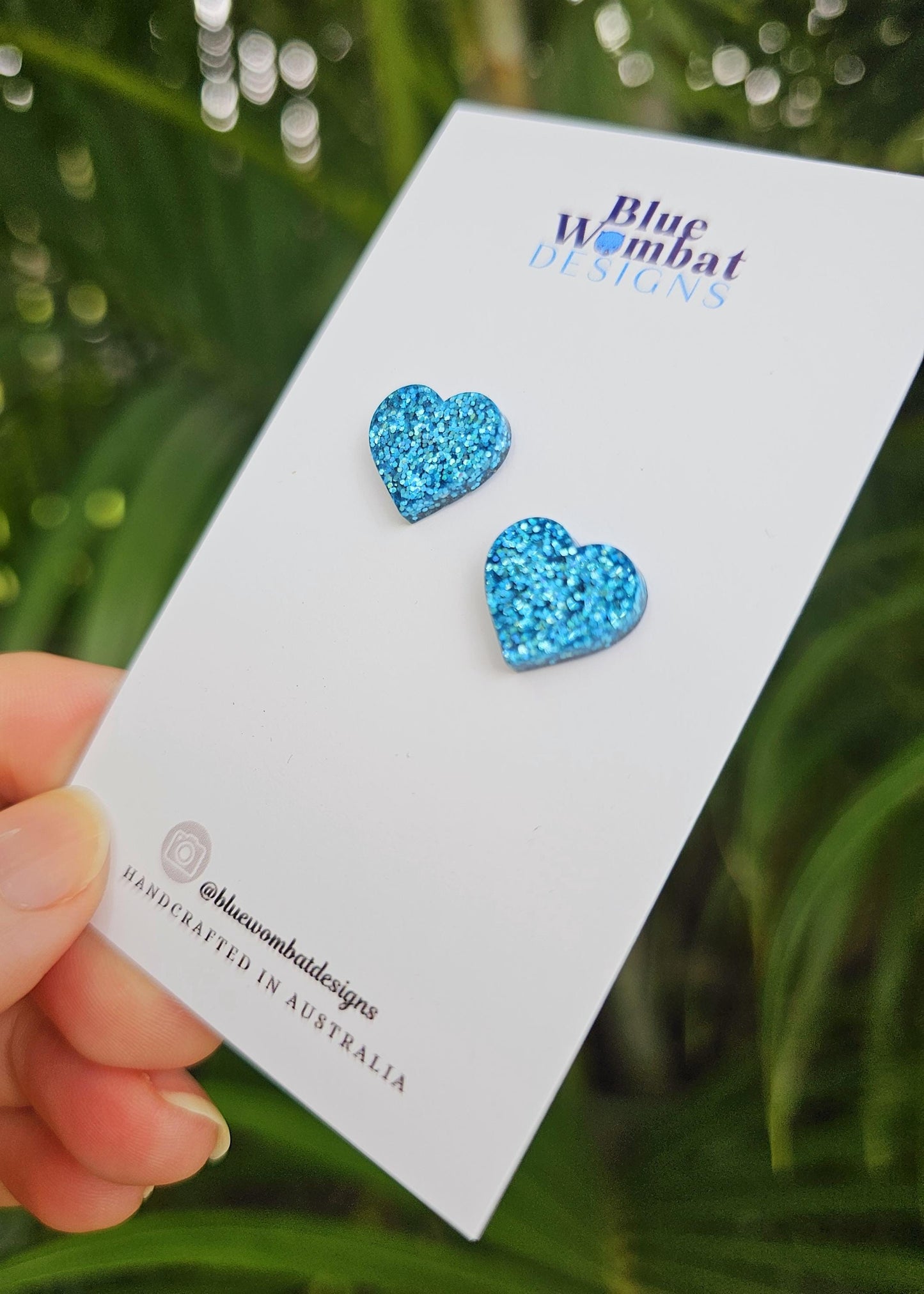Light Blue Sparkle Glitter Love Heart Resin Small Stud Earrings