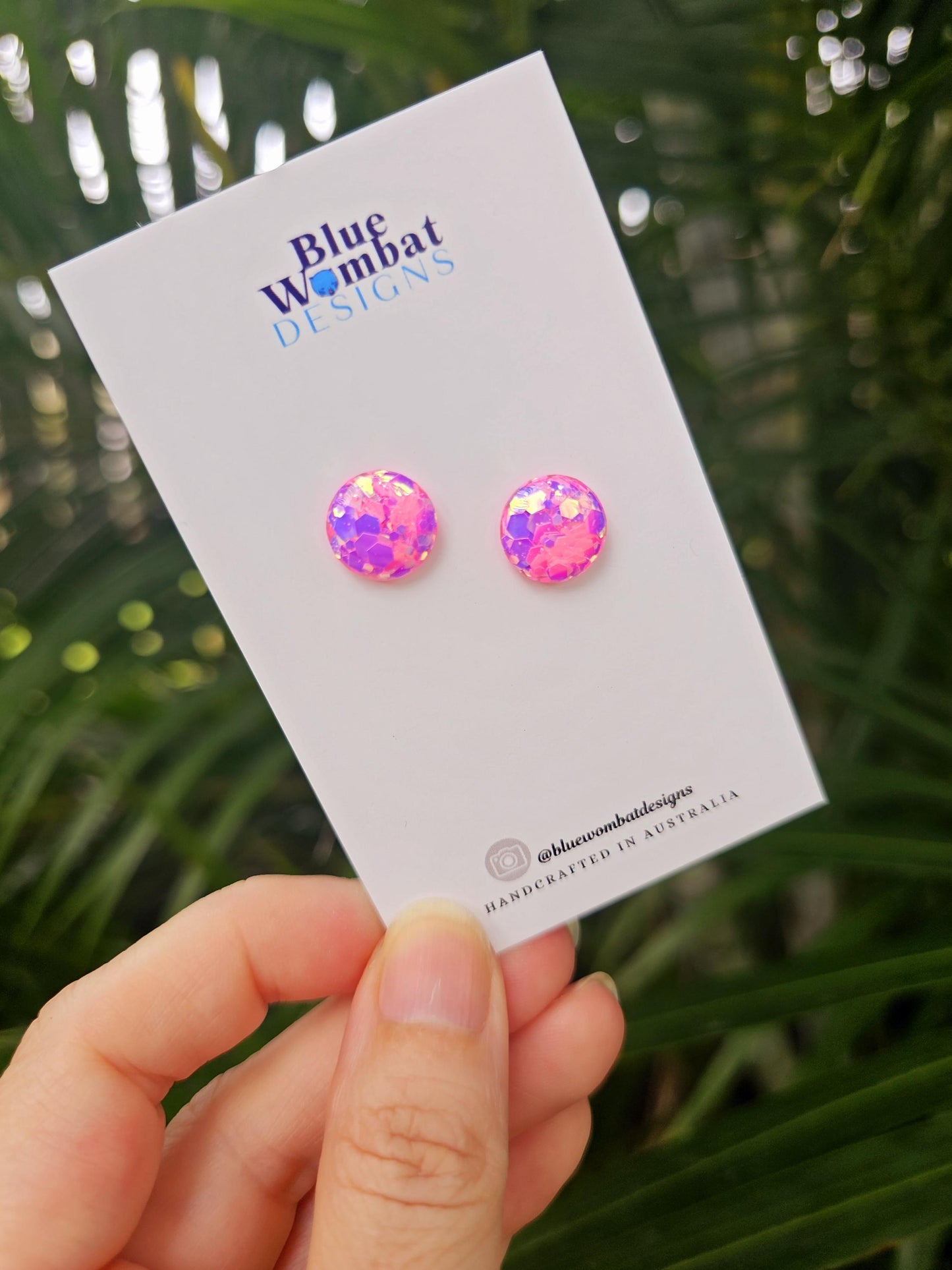 Sparkle Pink Glitter Resin Domed Studs 12mm