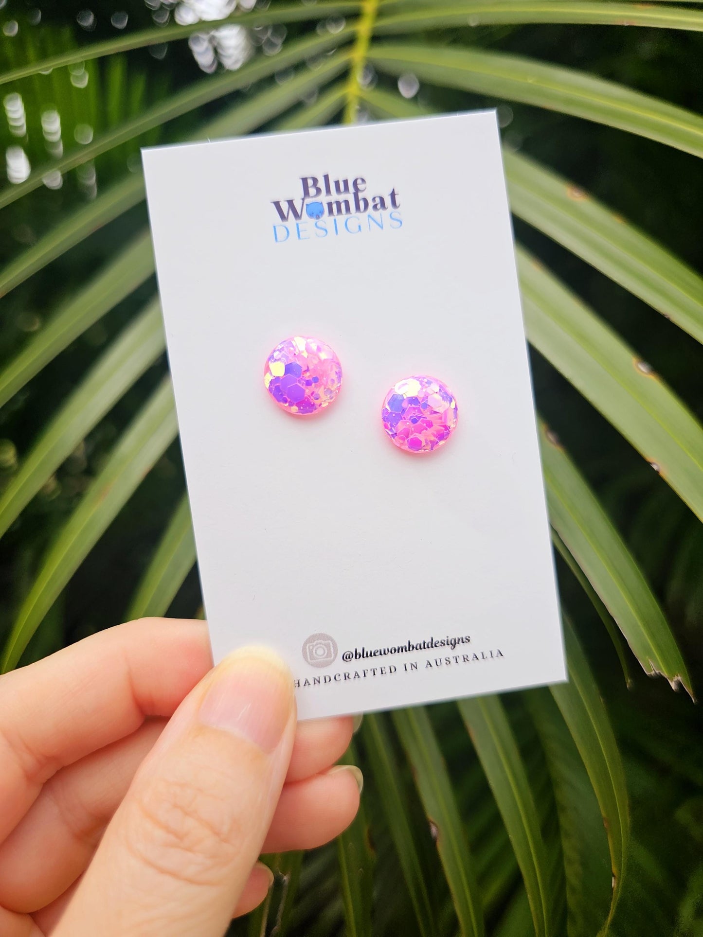 Sparkle Pink Glitter Resin Domed Studs 12mm