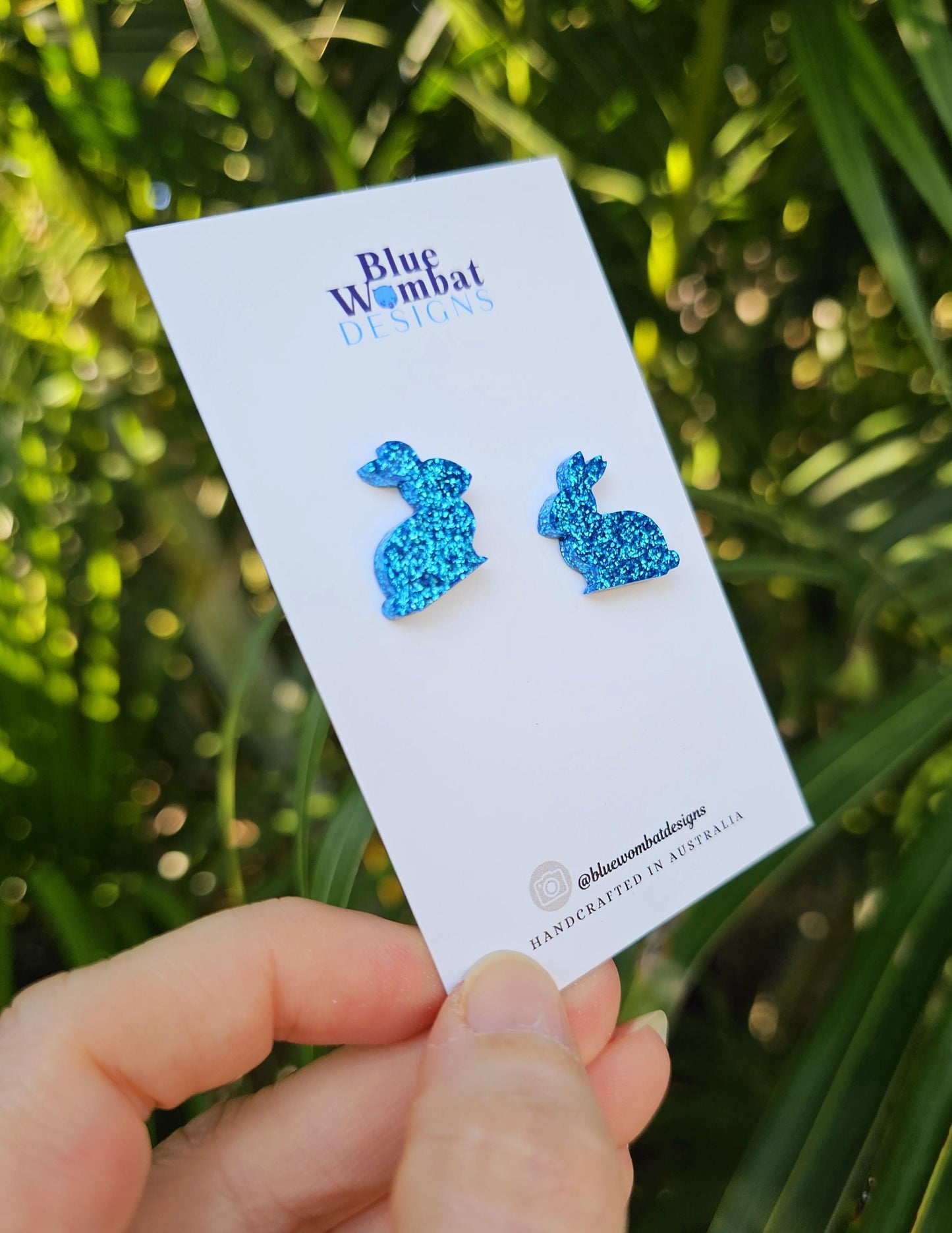 Rabbit Resin Blue Glitter Earring Studs