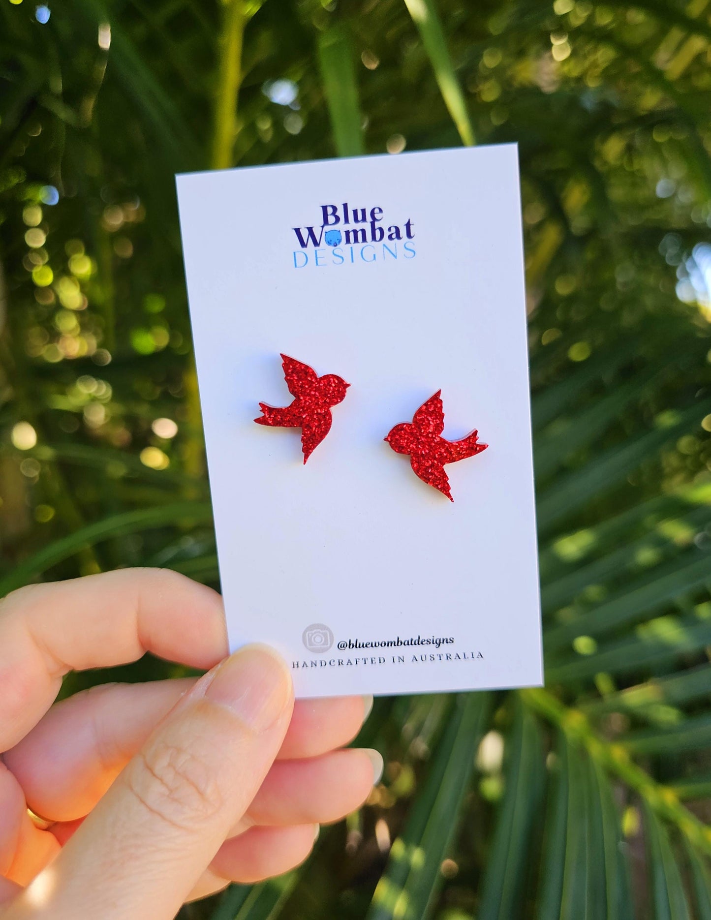 Red Bird Glitter Resin Stud Earrings