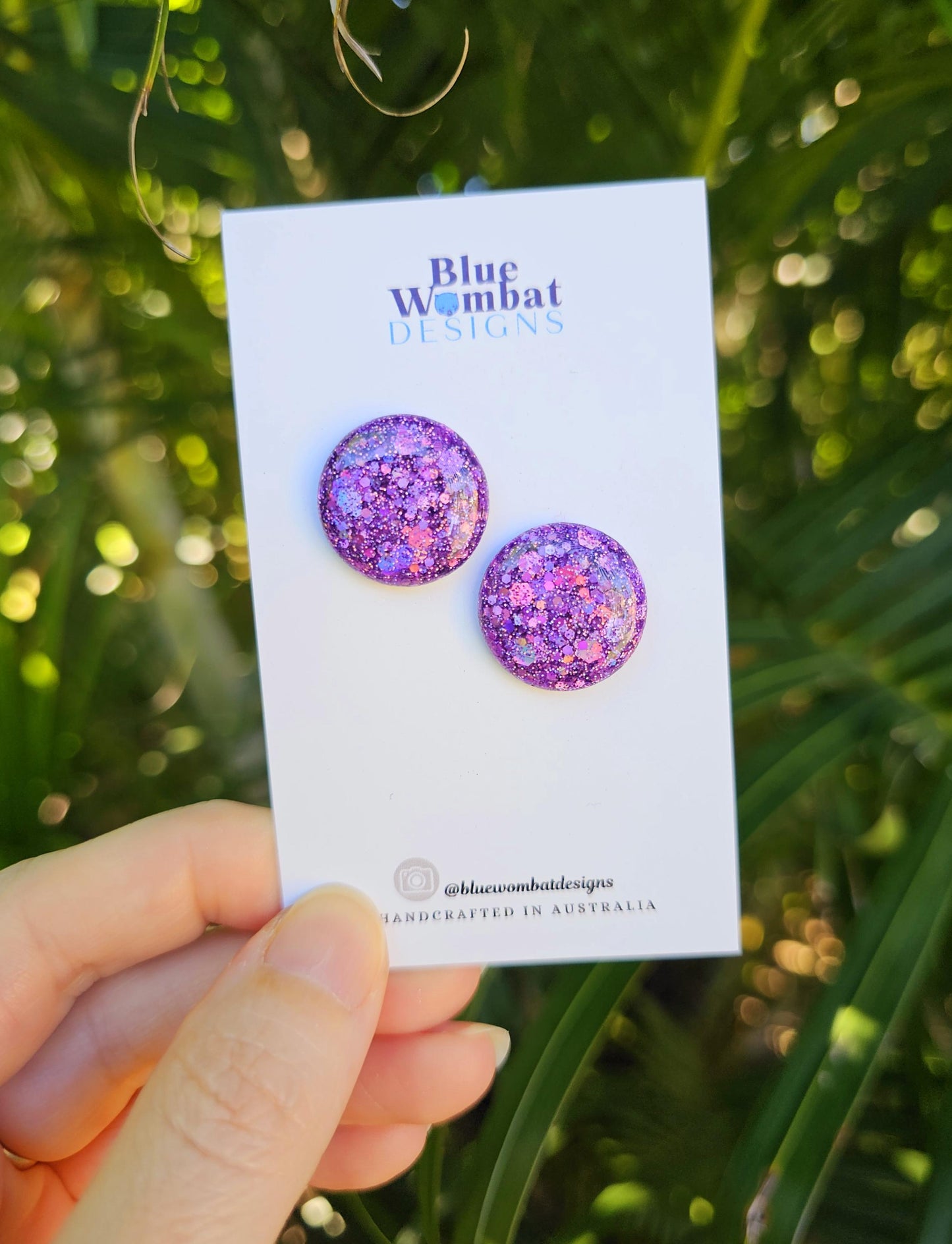 Purple Sparkle Glitter Resin Domed Studs 20mm