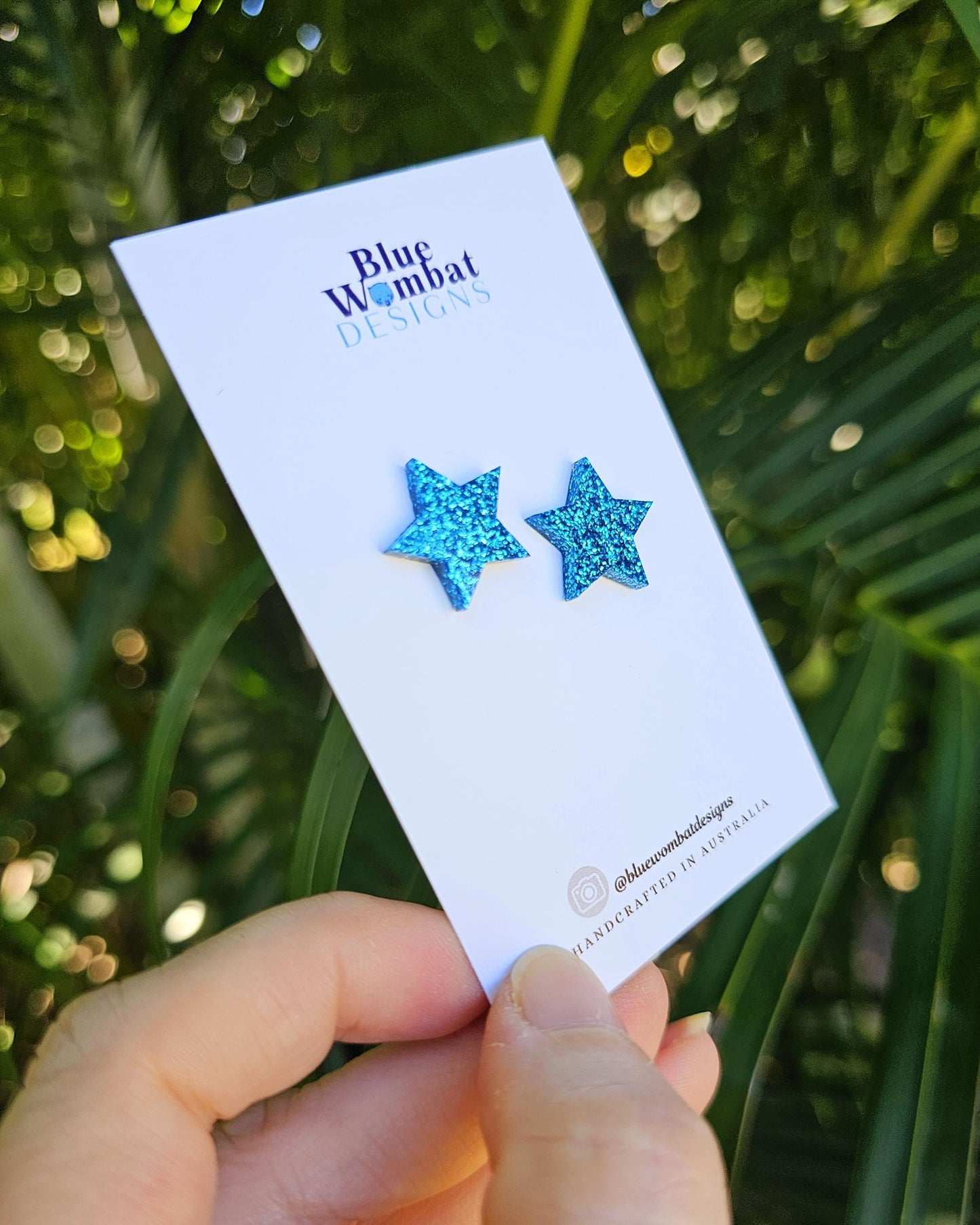 Resin Star Blue Glitter Stud Earrings 15mm