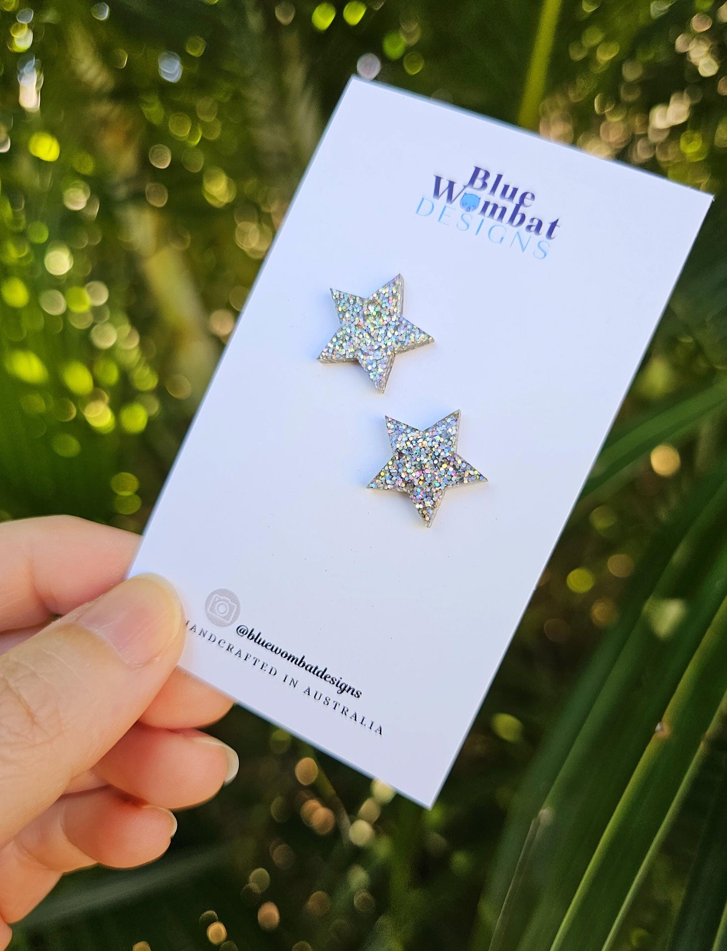 Silver Star Resin Glitter Stud Earrings 15mm