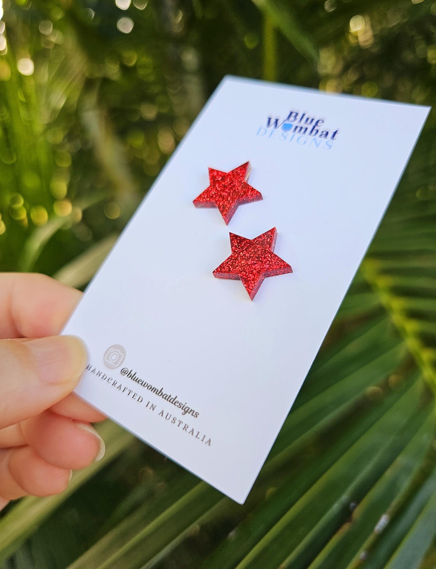 Red Glitter Star Resin Stud Earrings 15mm