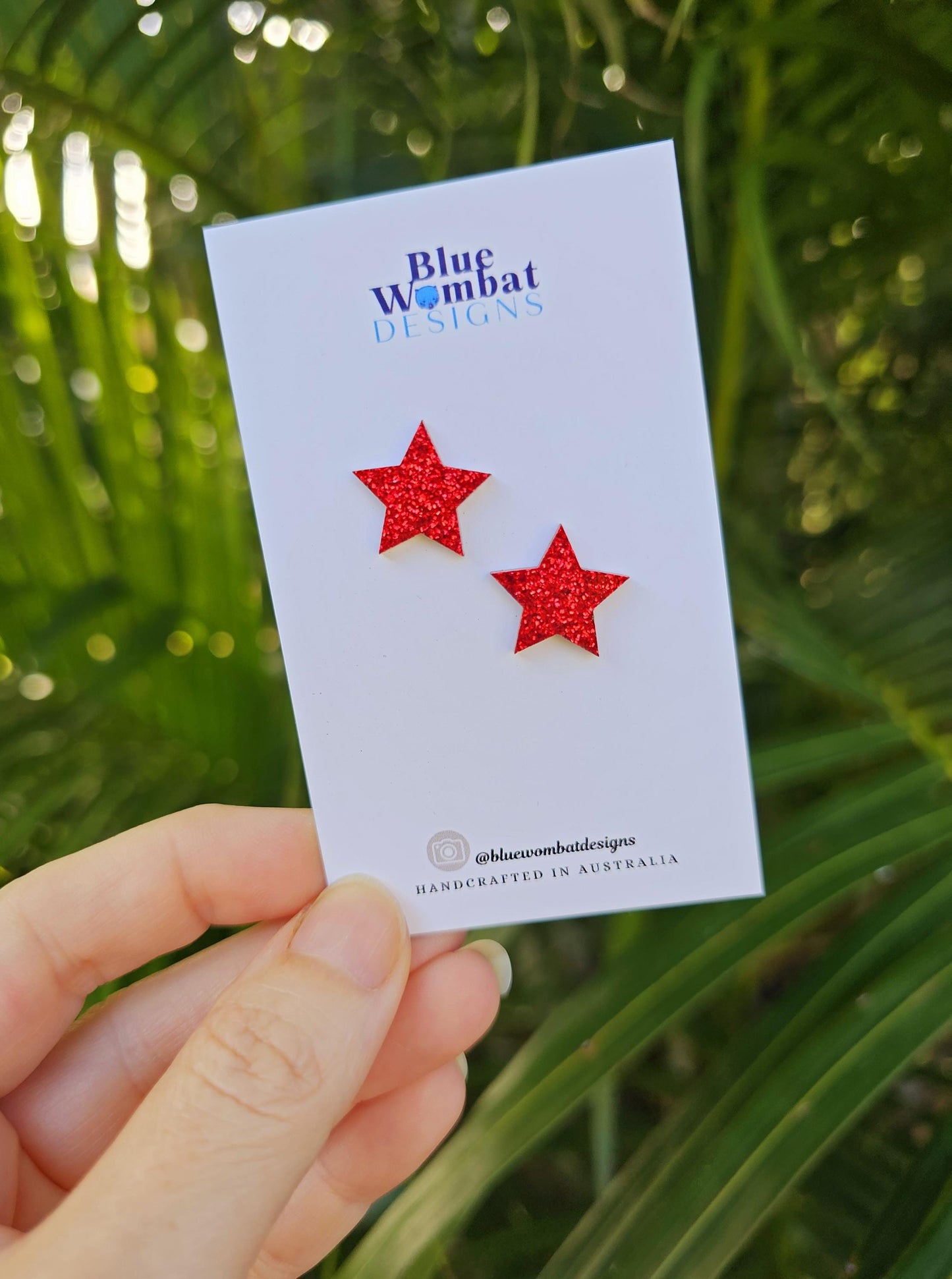 Red Glitter Star Resin Stud Earrings 15mm