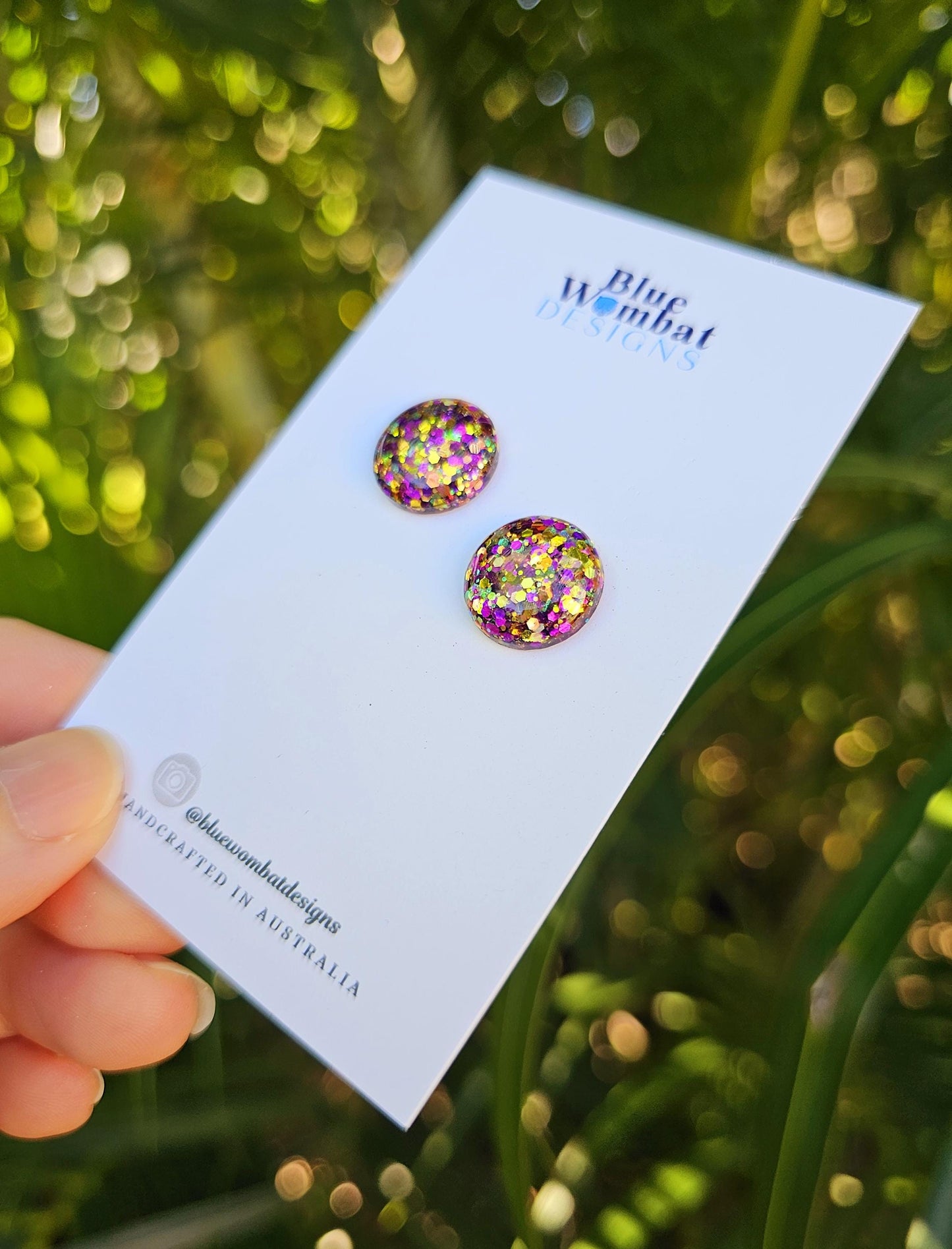 Colourful Glitter Resin Domed Studs 14mm