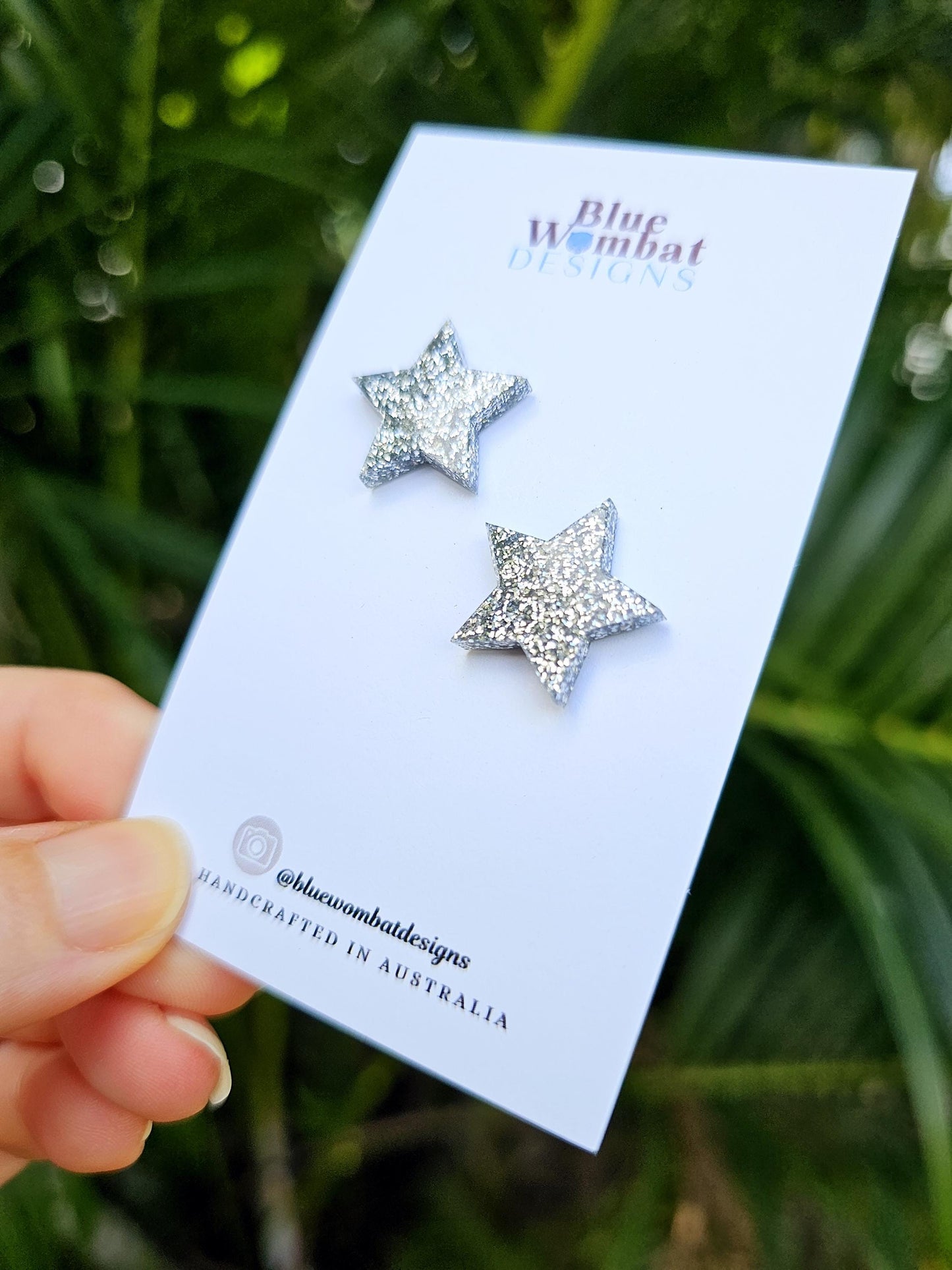 Star Silver Glitter Resin Studs 20mm