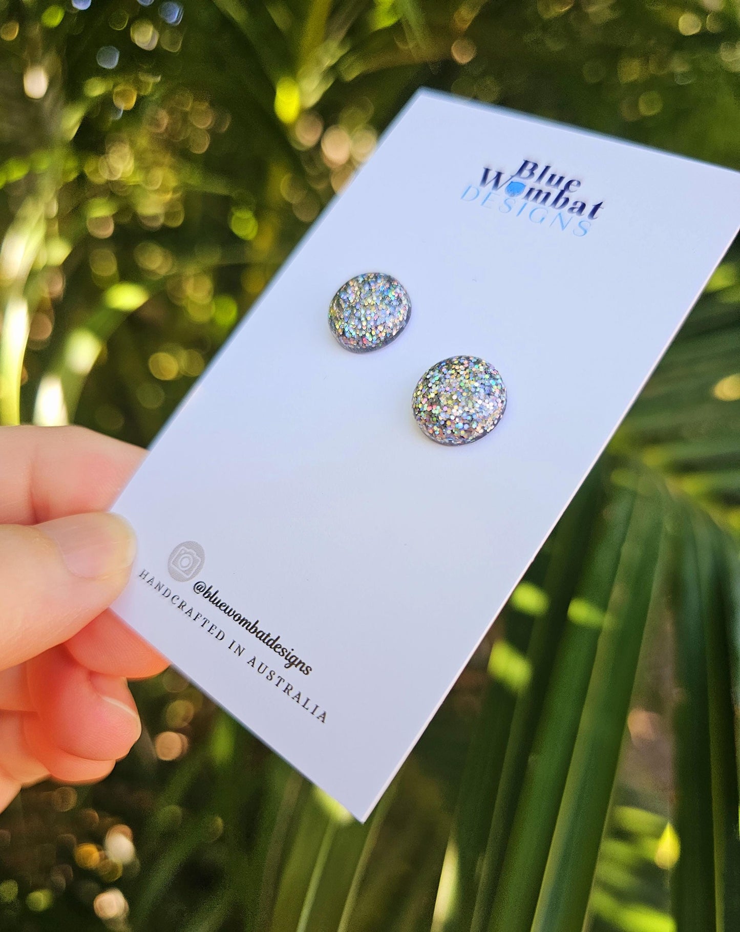 Sparkle Sliver Glitter Resin Domed Studs 12mm