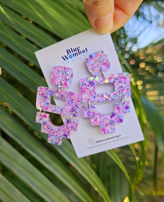 Large Colourful Glitter Resin Statement Dangle Earrings