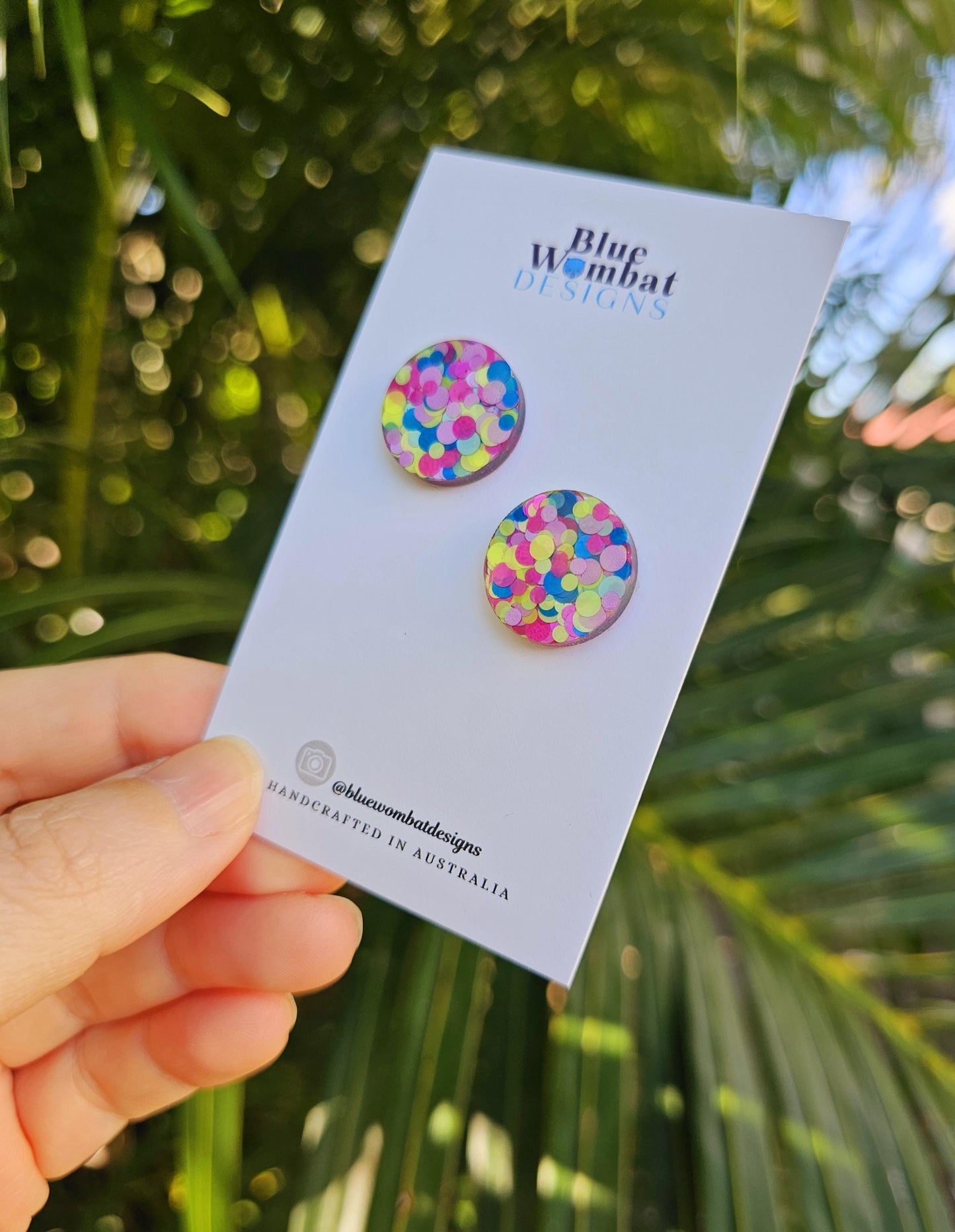 Colourful Resin Spotty Glitter Stud Earrings 17mm