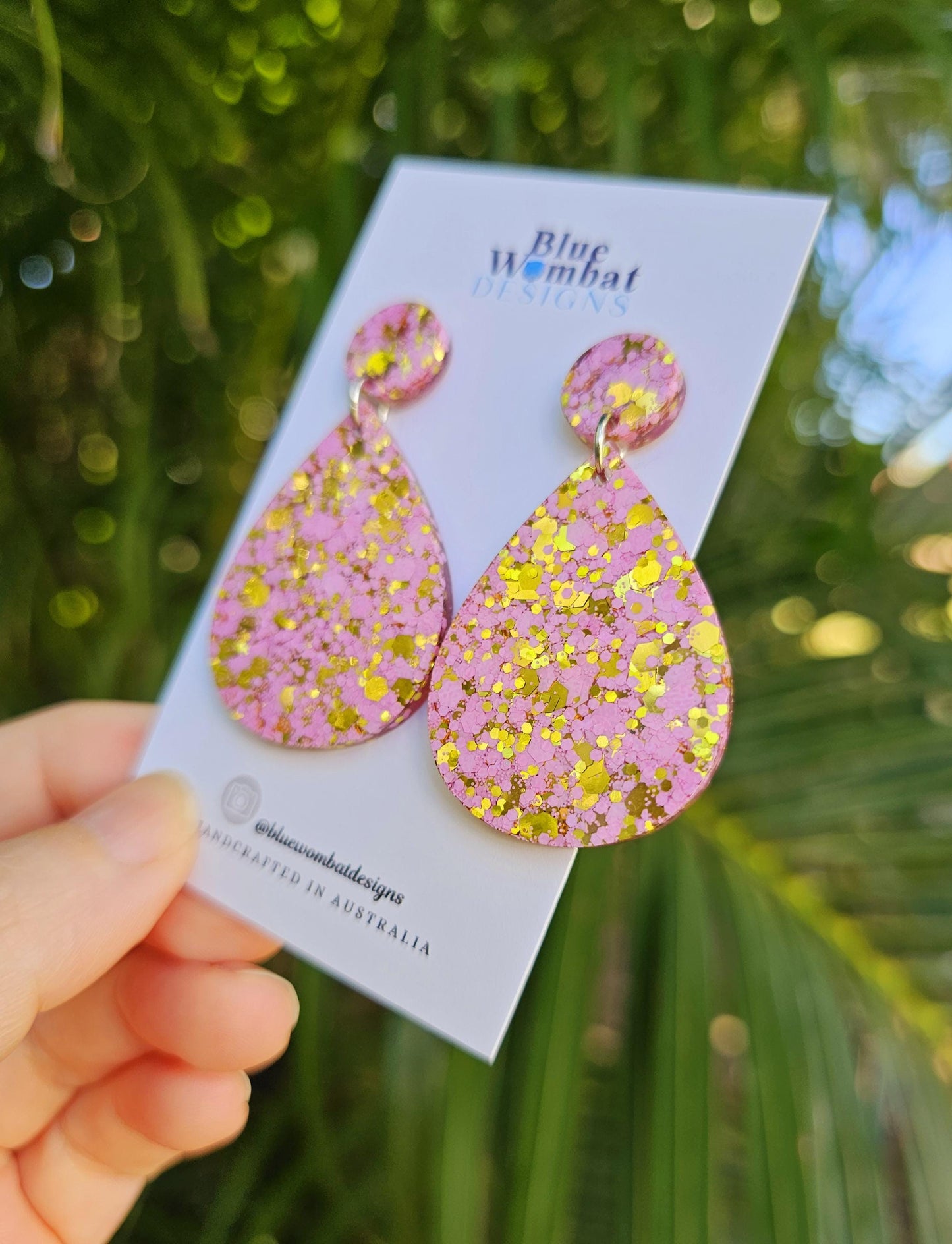 Tear Drop Glitter Resin Dangle Statement Earrings