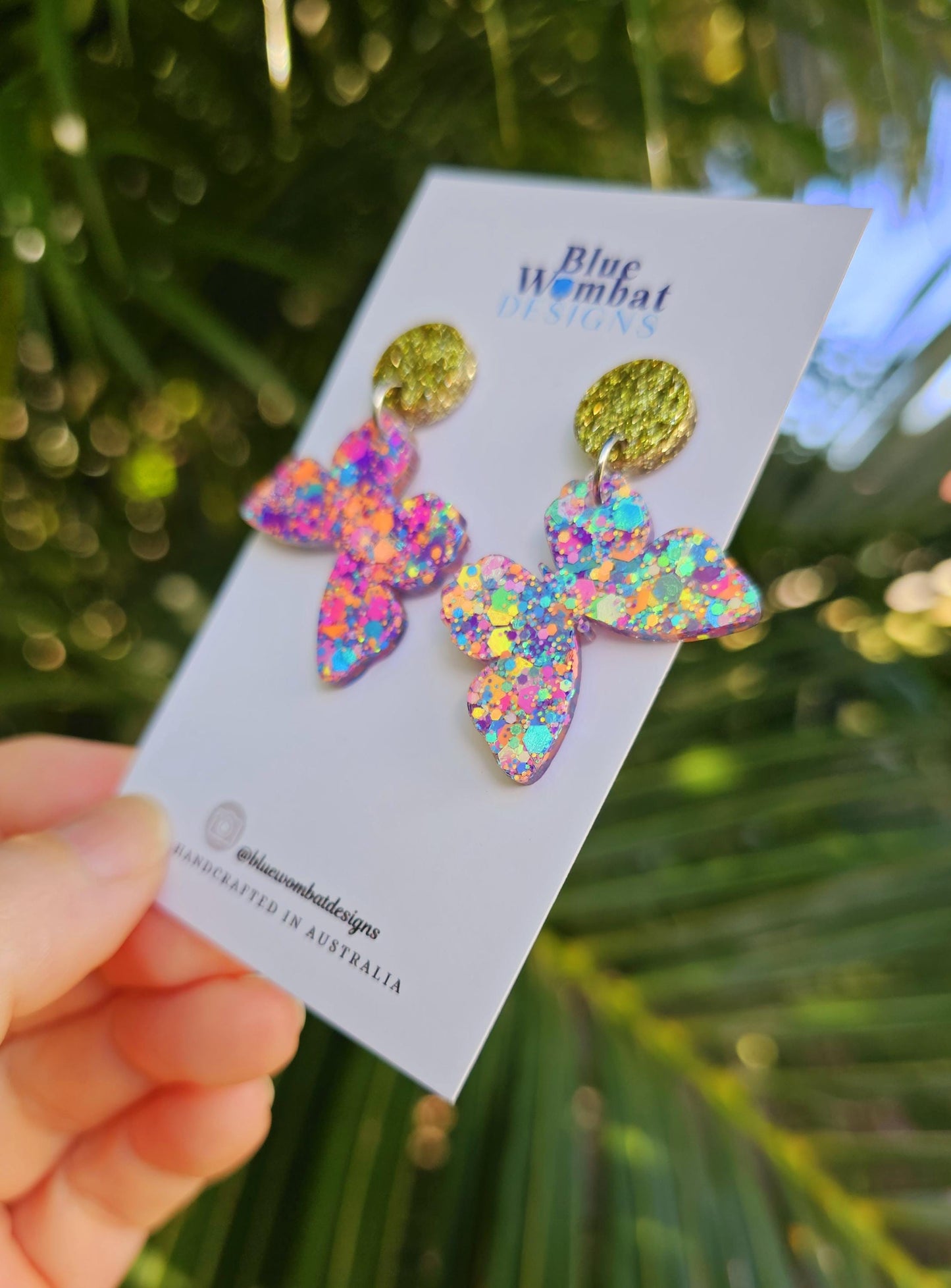 Butterfly Glitter Resin Statement Dangle Earrings