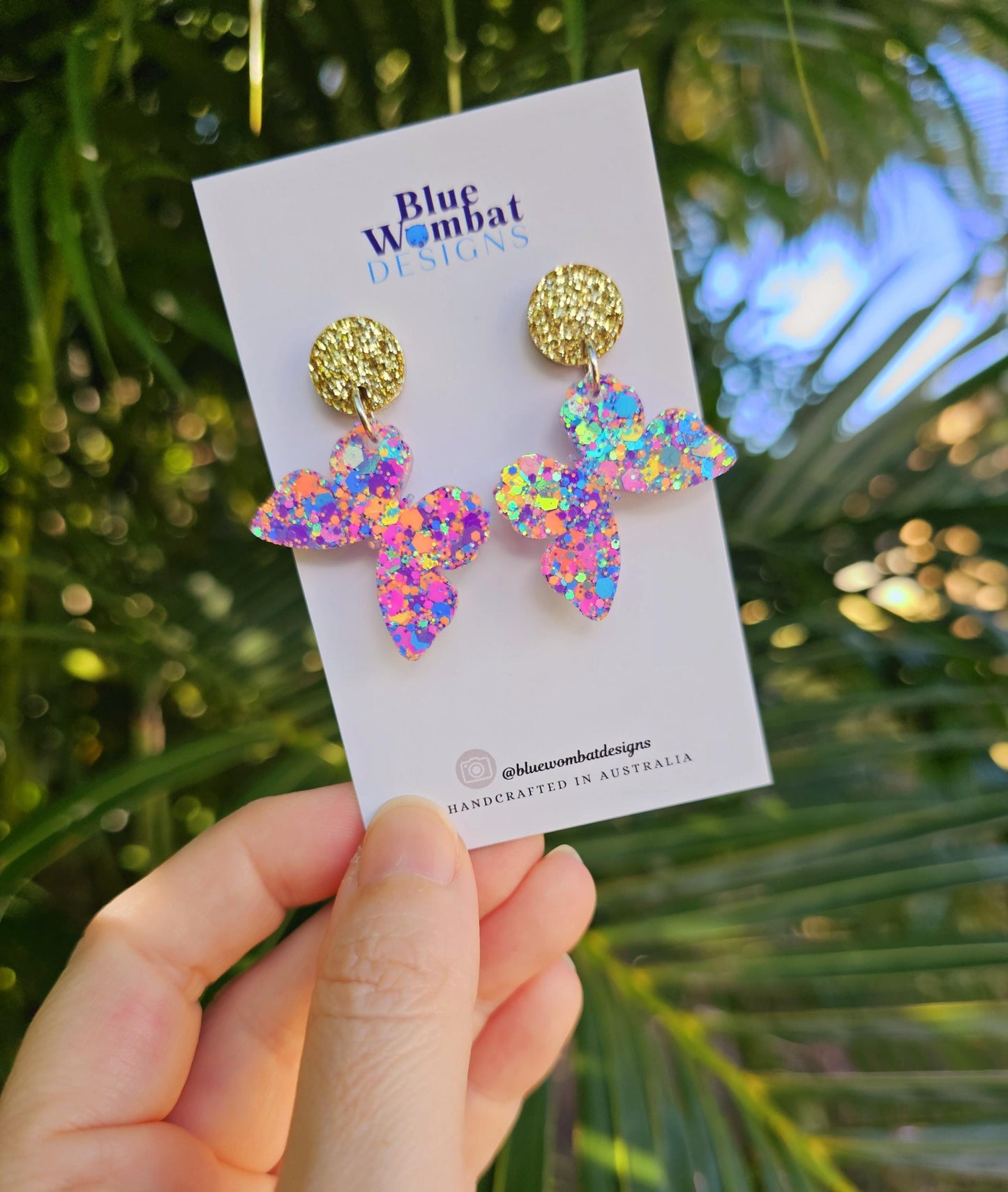 Butterfly Glitter Resin Statement Dangle Earrings