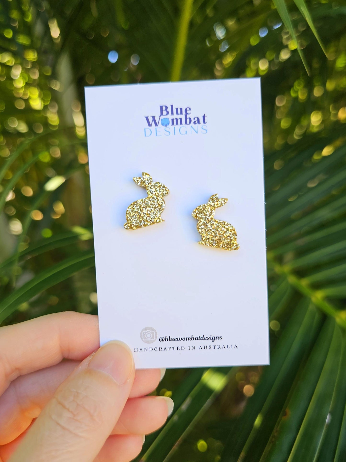 Rabbit Gold Glitter Resin Earring Studs