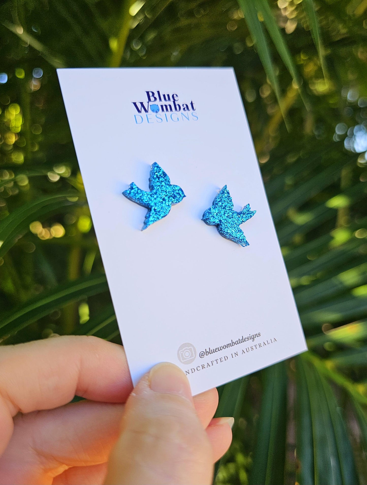 Blue Bird Glitter Resin Stud Earrings