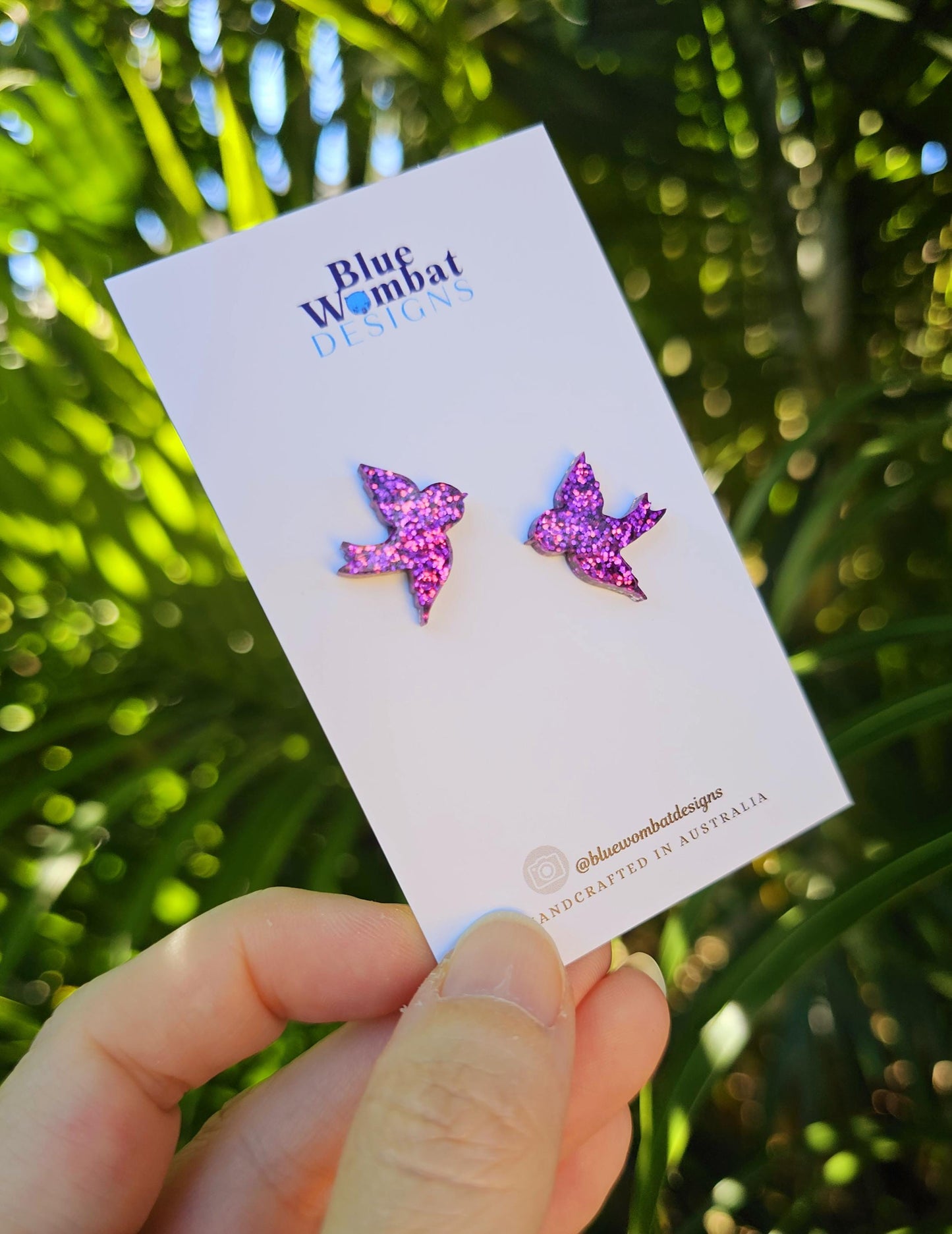 Bird Glitter Resin Stud Earrings