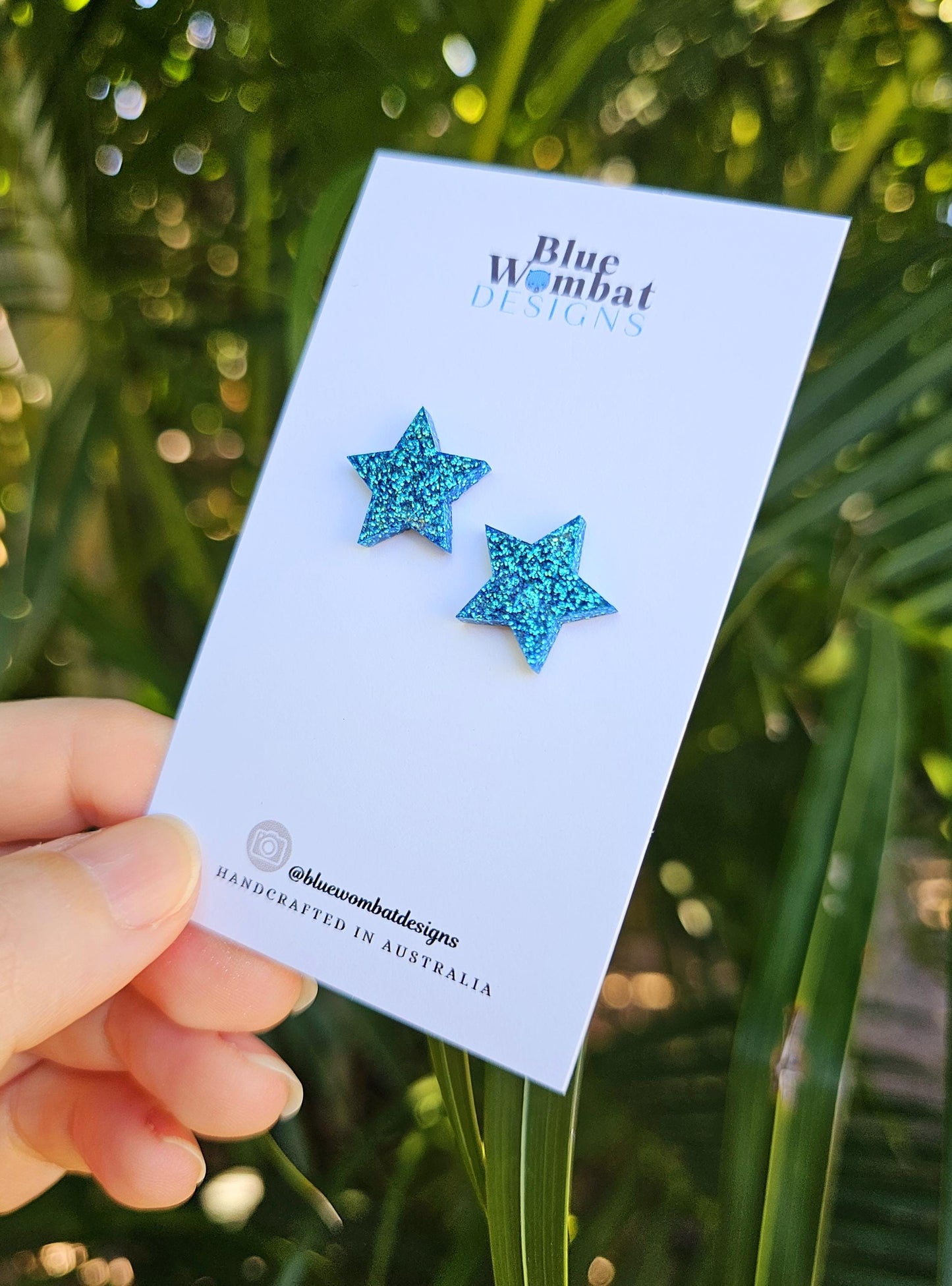 Resin Star Blue Glitter Stud Earrings 15mm