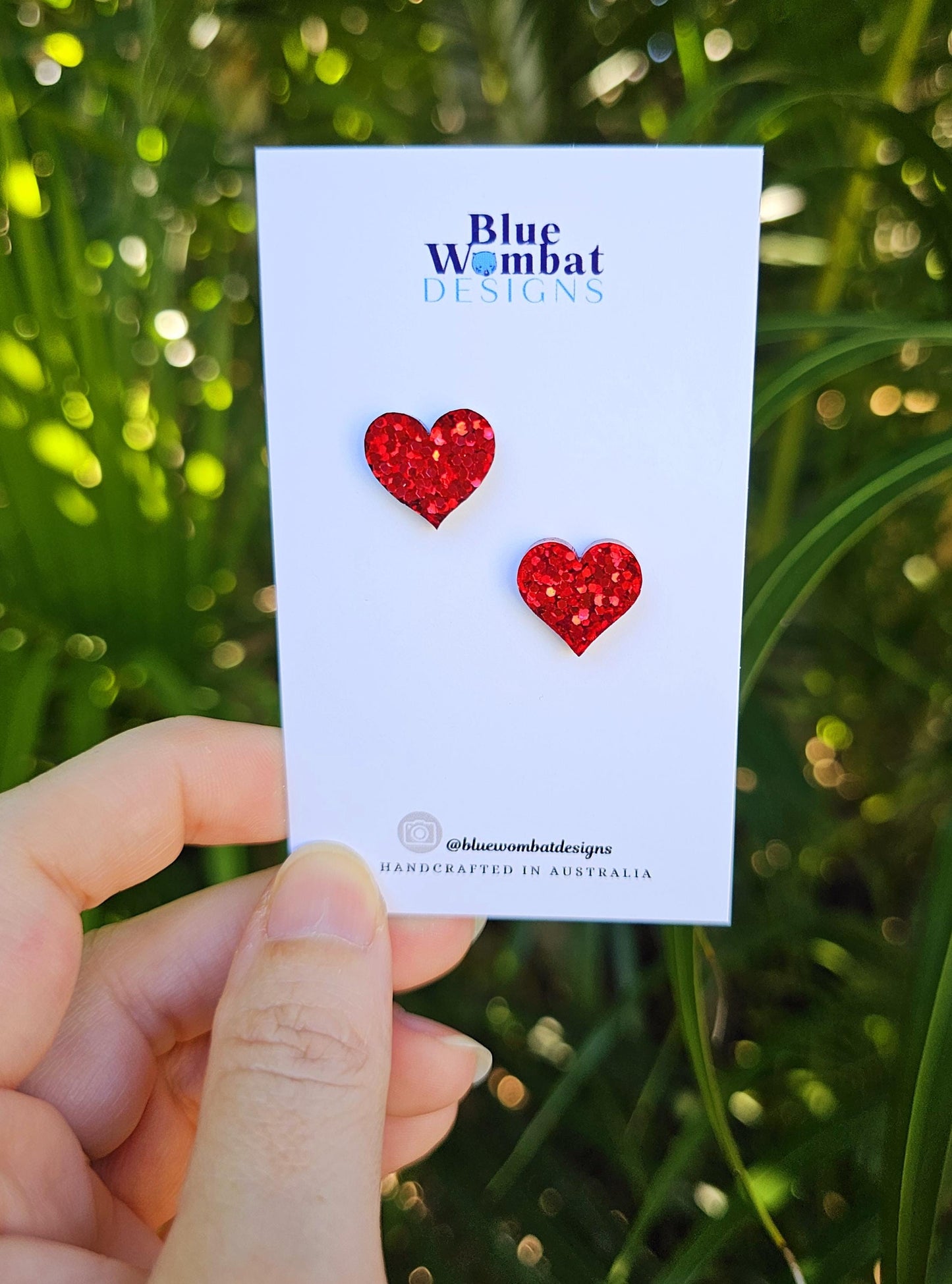 Red Glitter Love Heart Resin Stud Earrings