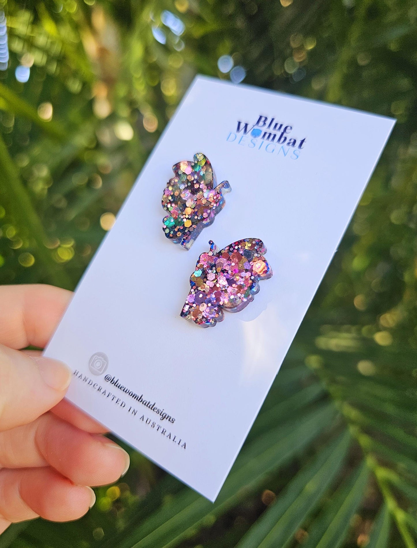 Butterfly Iridescent Glitter Resin Stud Handmade Earrings