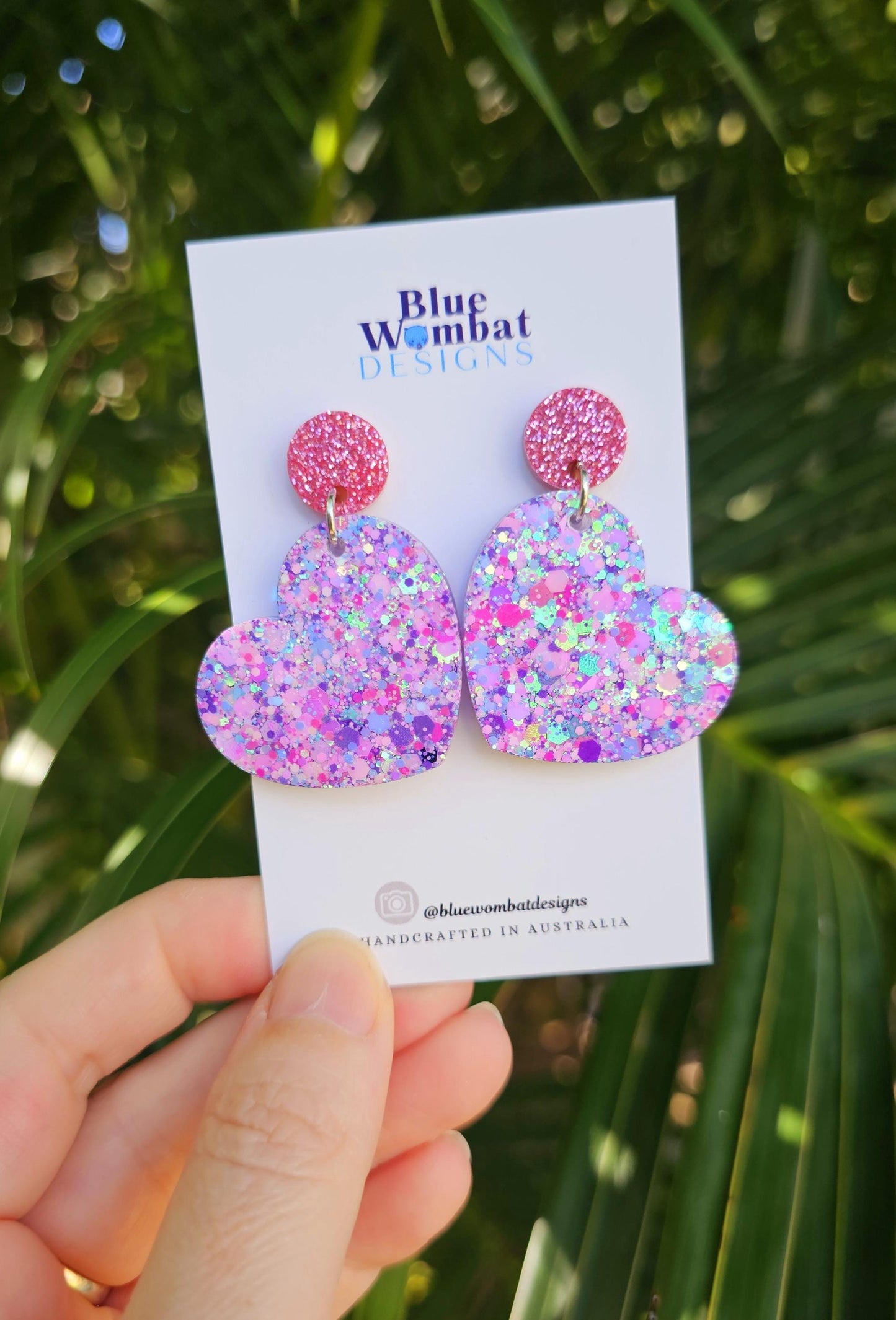 Love Heart Glitter Resin Handmade Dangle Statement Earrings