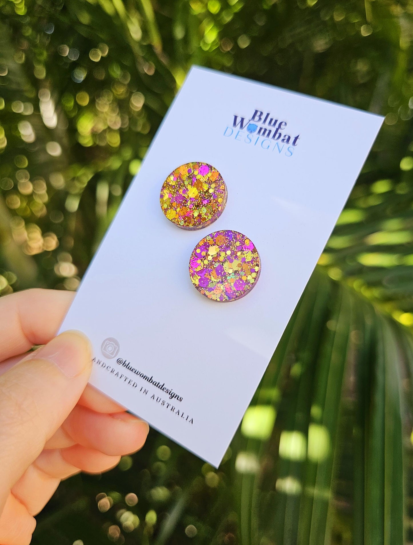 Colourful Resin Glitter Sparkle Stud Earrings 17mm