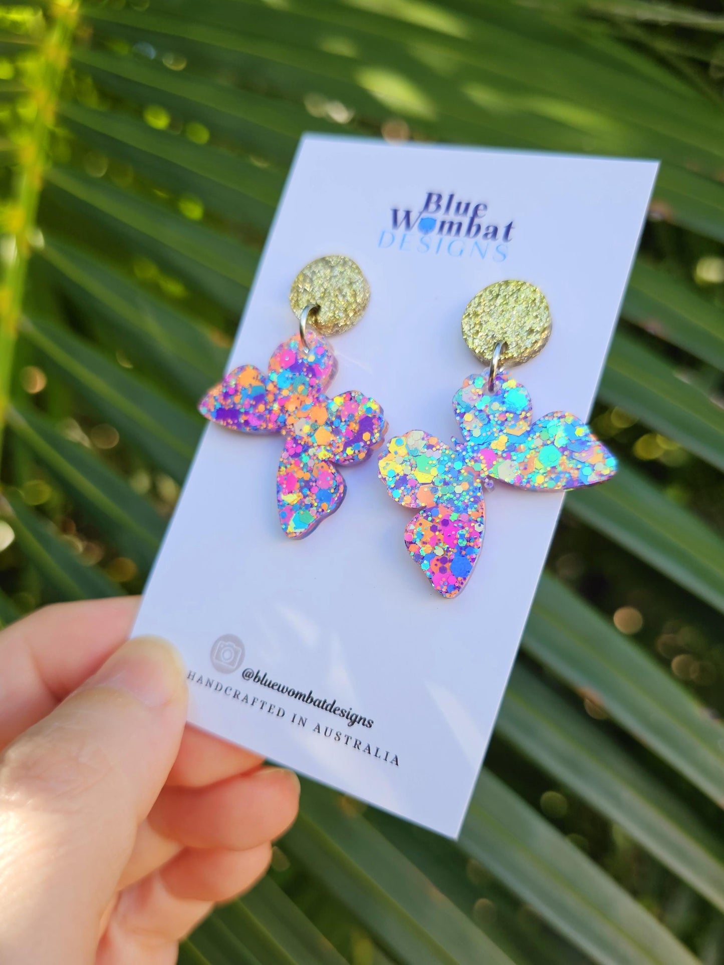 Butterfly Glitter Resin Statement Dangle Earrings