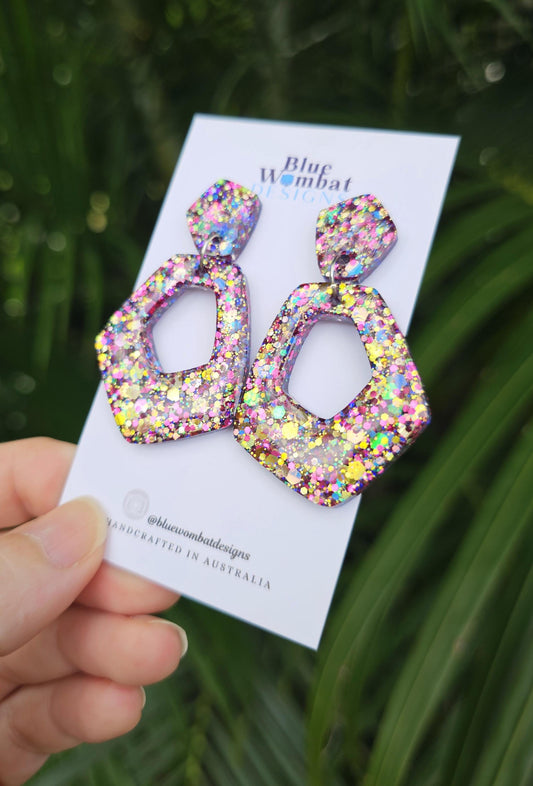 Colourful Resin Glitter Domed Dangle Earrings