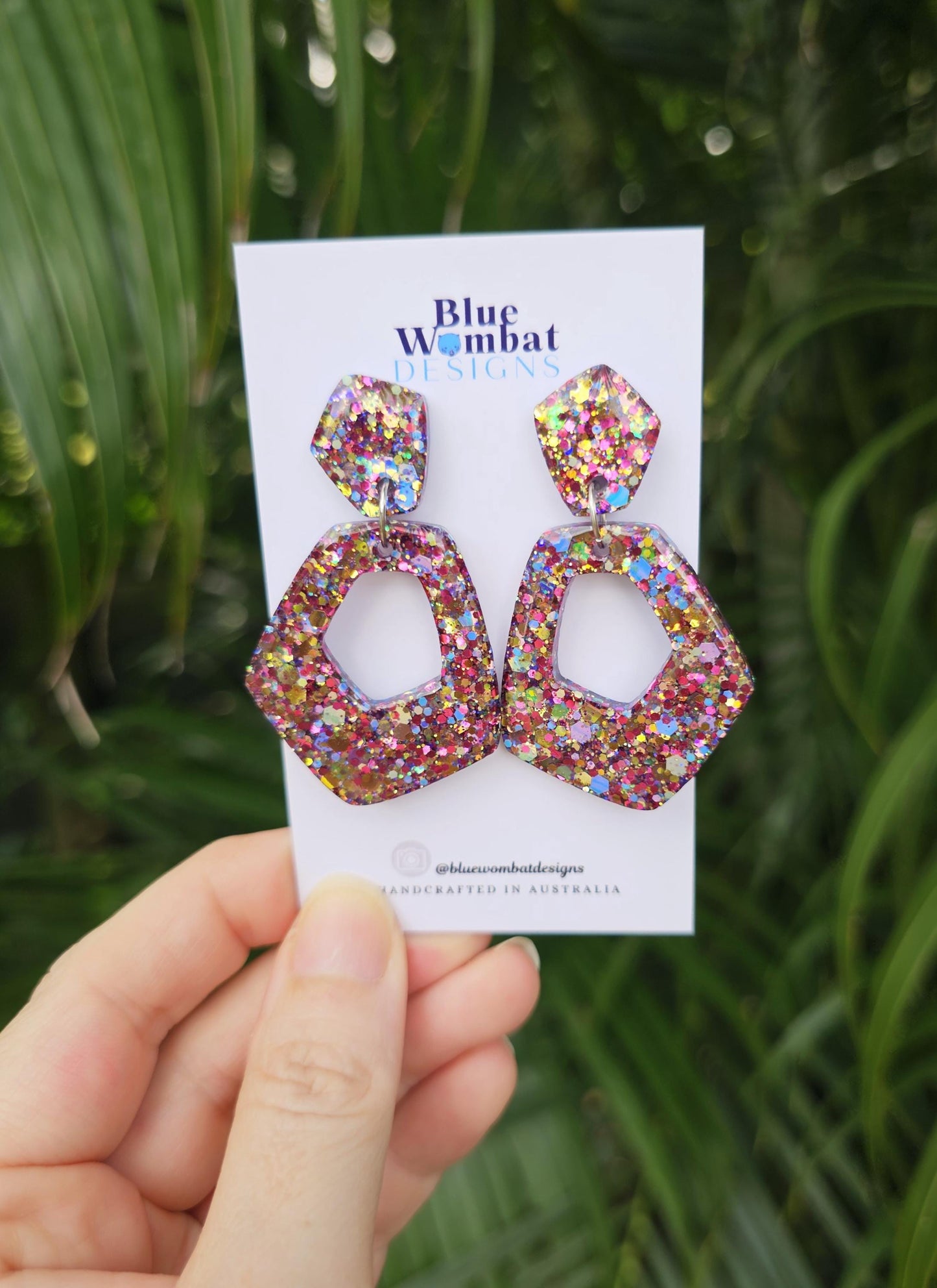 Colourful Resin Glitter Domed Dangle Earrings