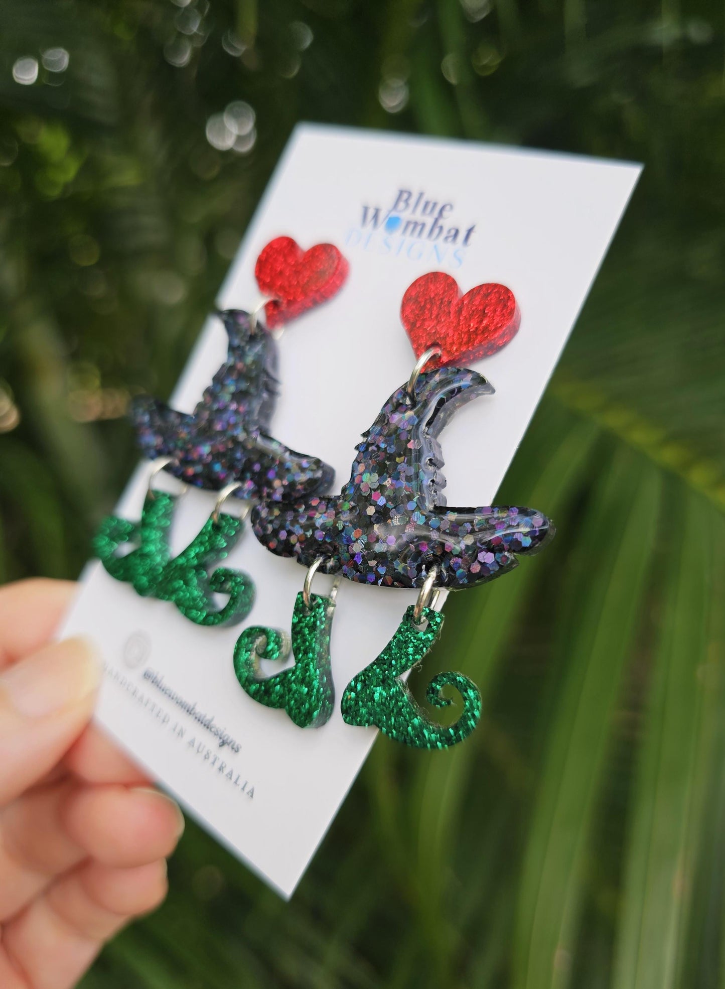 Witches Hat Earrings Resin Glitter Statement Dangle Halloween Earrings