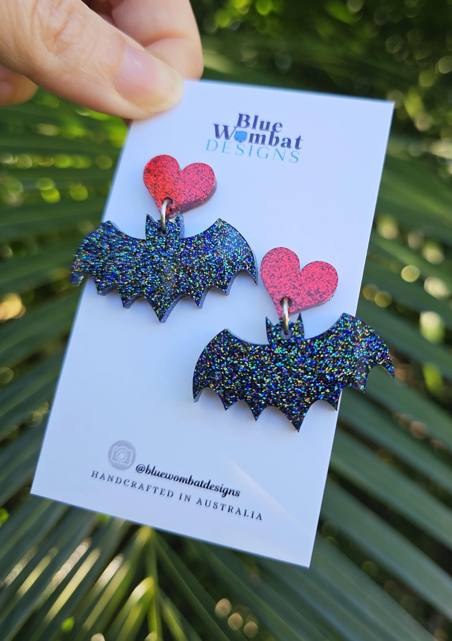 Bats Flying Glitter Resin Dangle Halloween Earrings