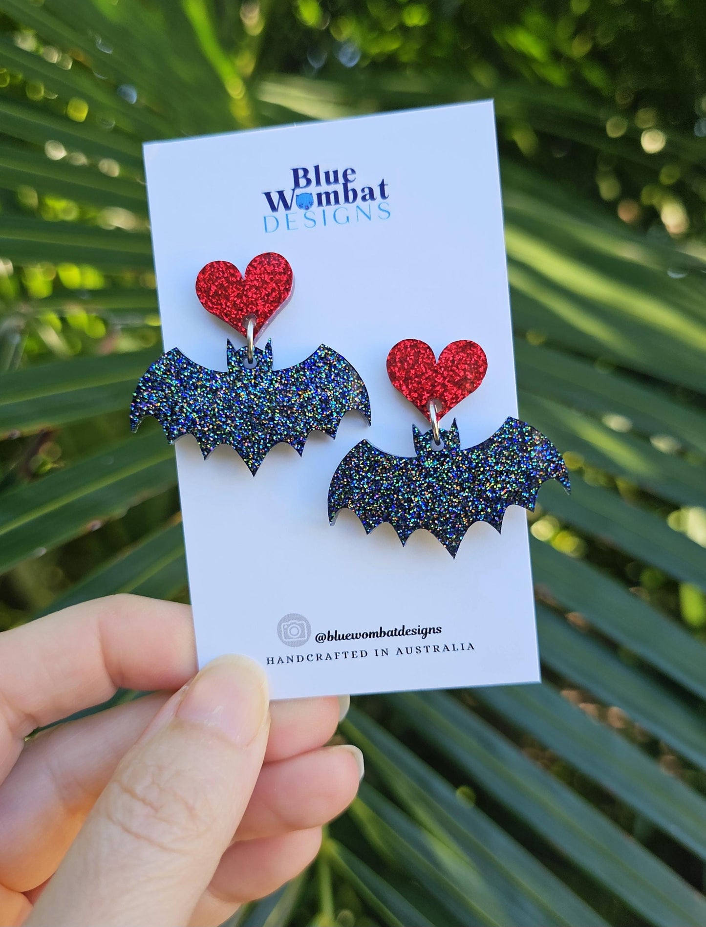 Bats Flying Glitter Resin Dangle Halloween Earrings
