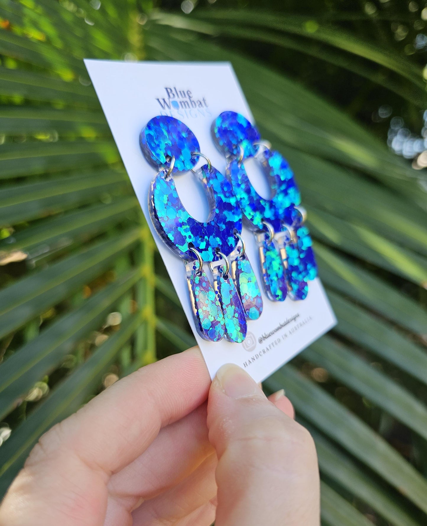 Handmade Sparkle Iridescent Glitter Resin Statement Dangle Earrings