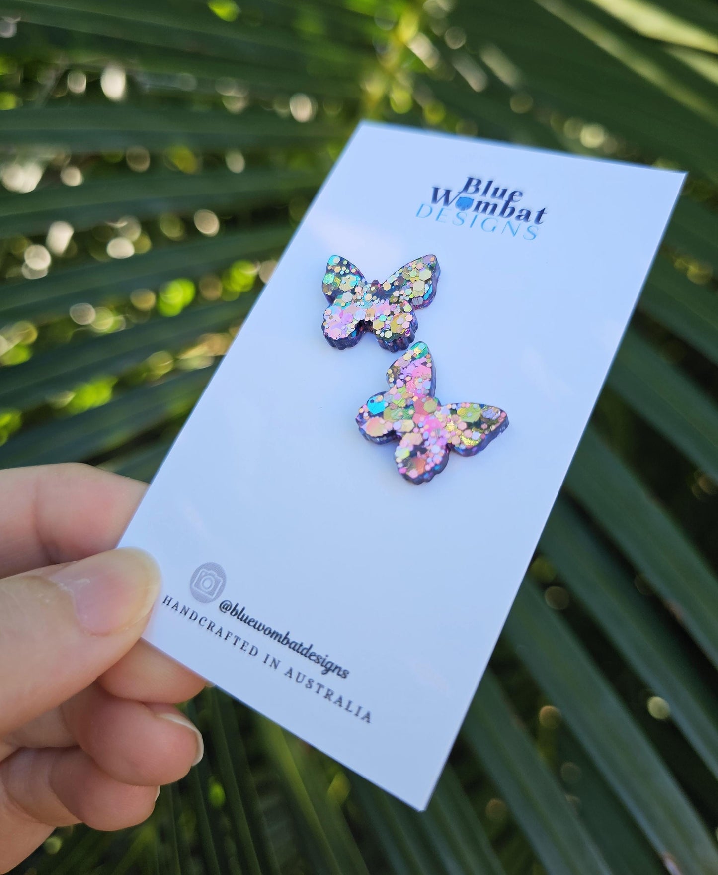 Resin Butterfly Iridescent Chameleon Glitter Handmade Earring studs