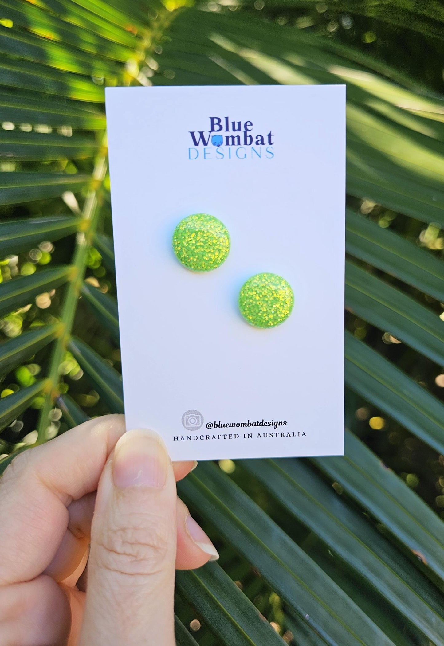 Bright Green Sparkle Glitter Resin Domed Studs 14mm