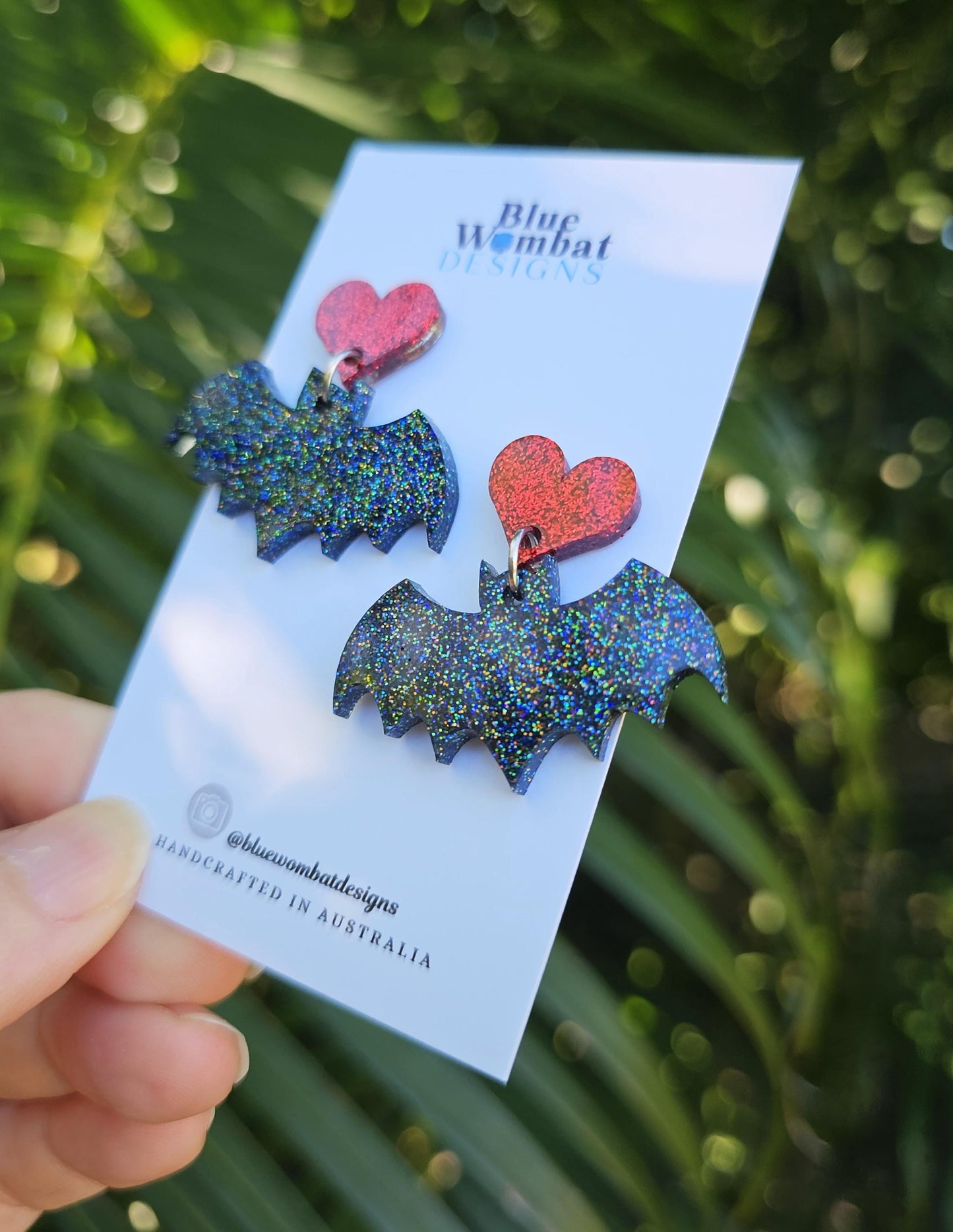 Bats Flying Glitter Resin Dangle Halloween Earrings
