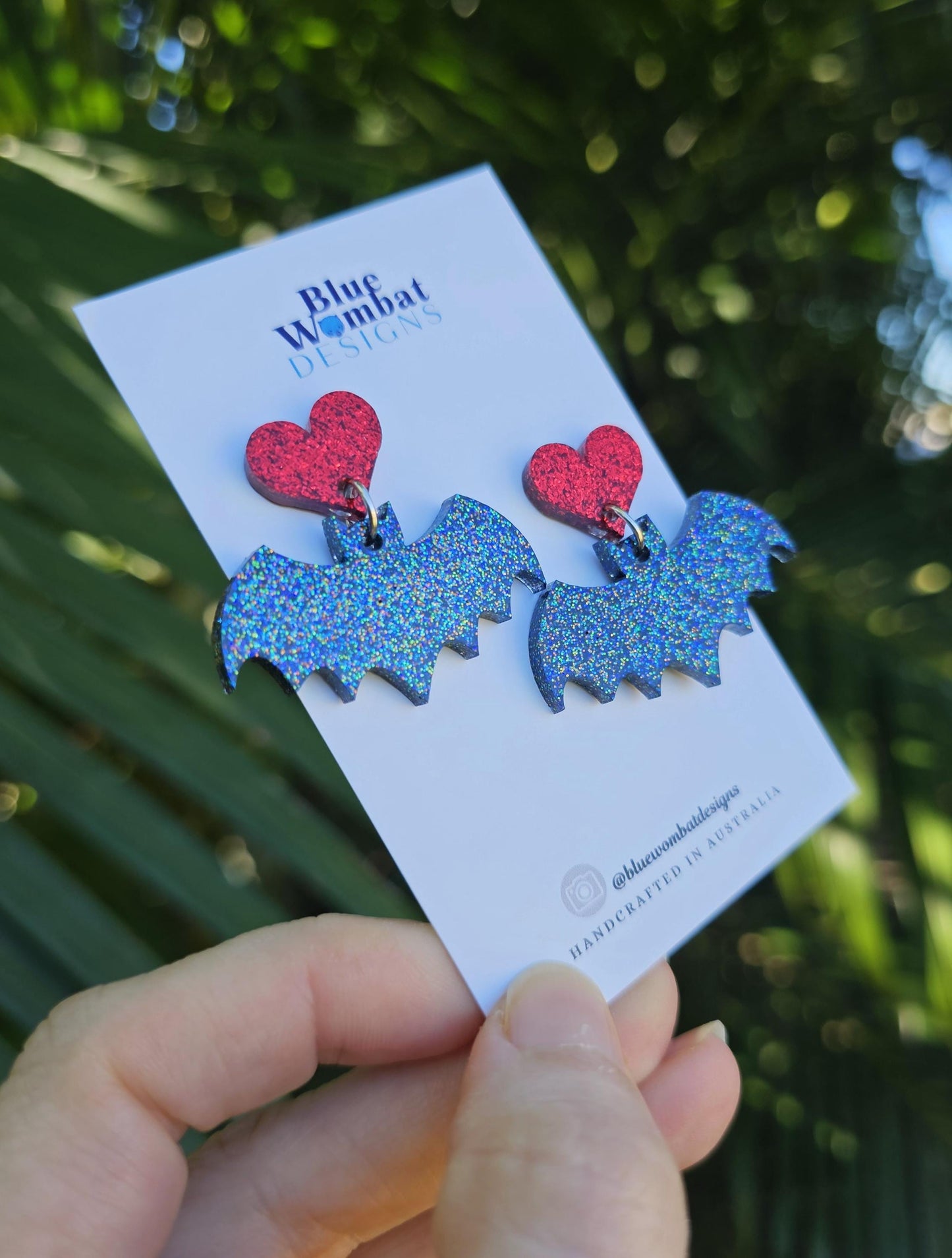 Bats Flying Glitter Resin Dangle Halloween Earrings