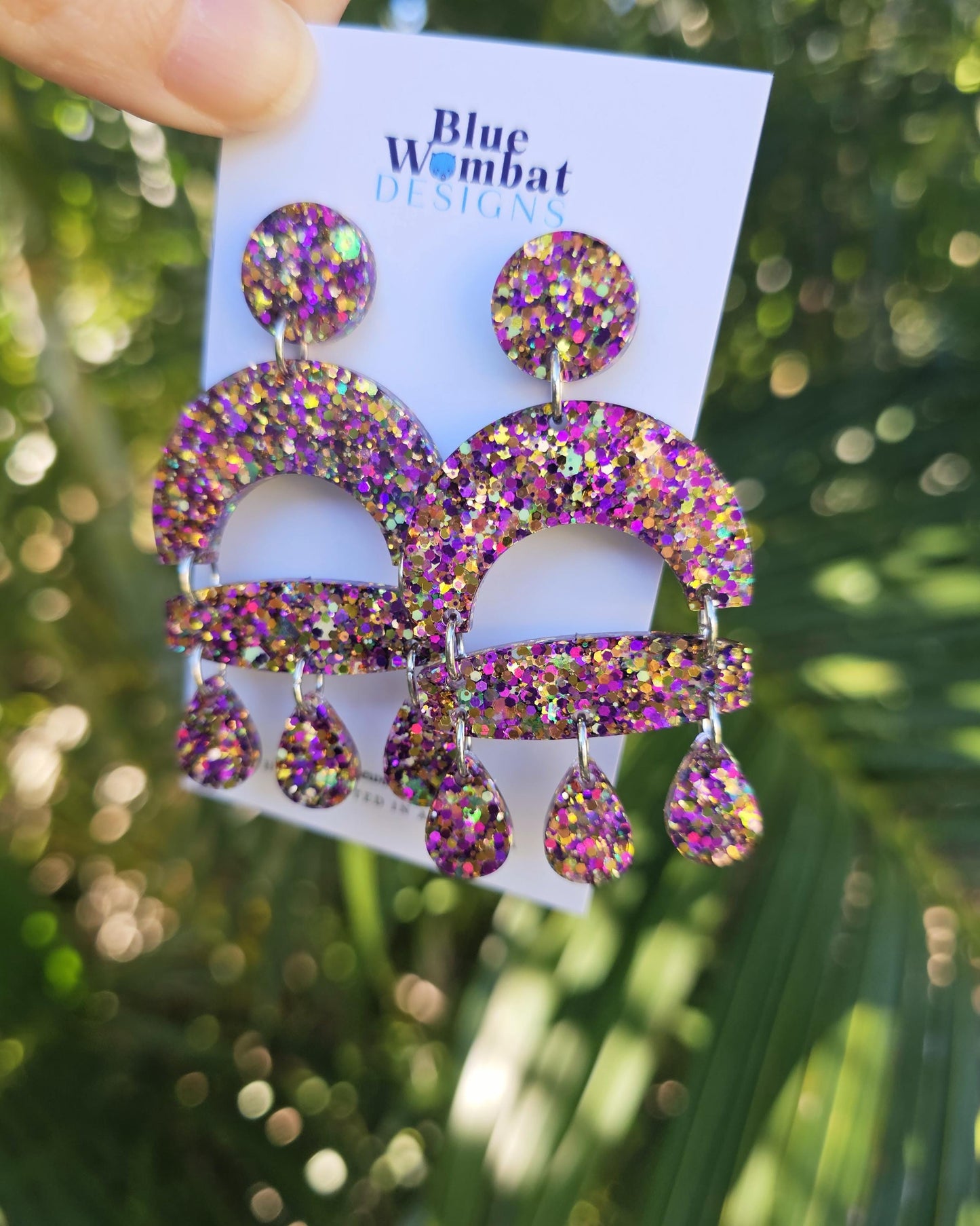Resin Glitter Sparkle Dangle Statement Earrings