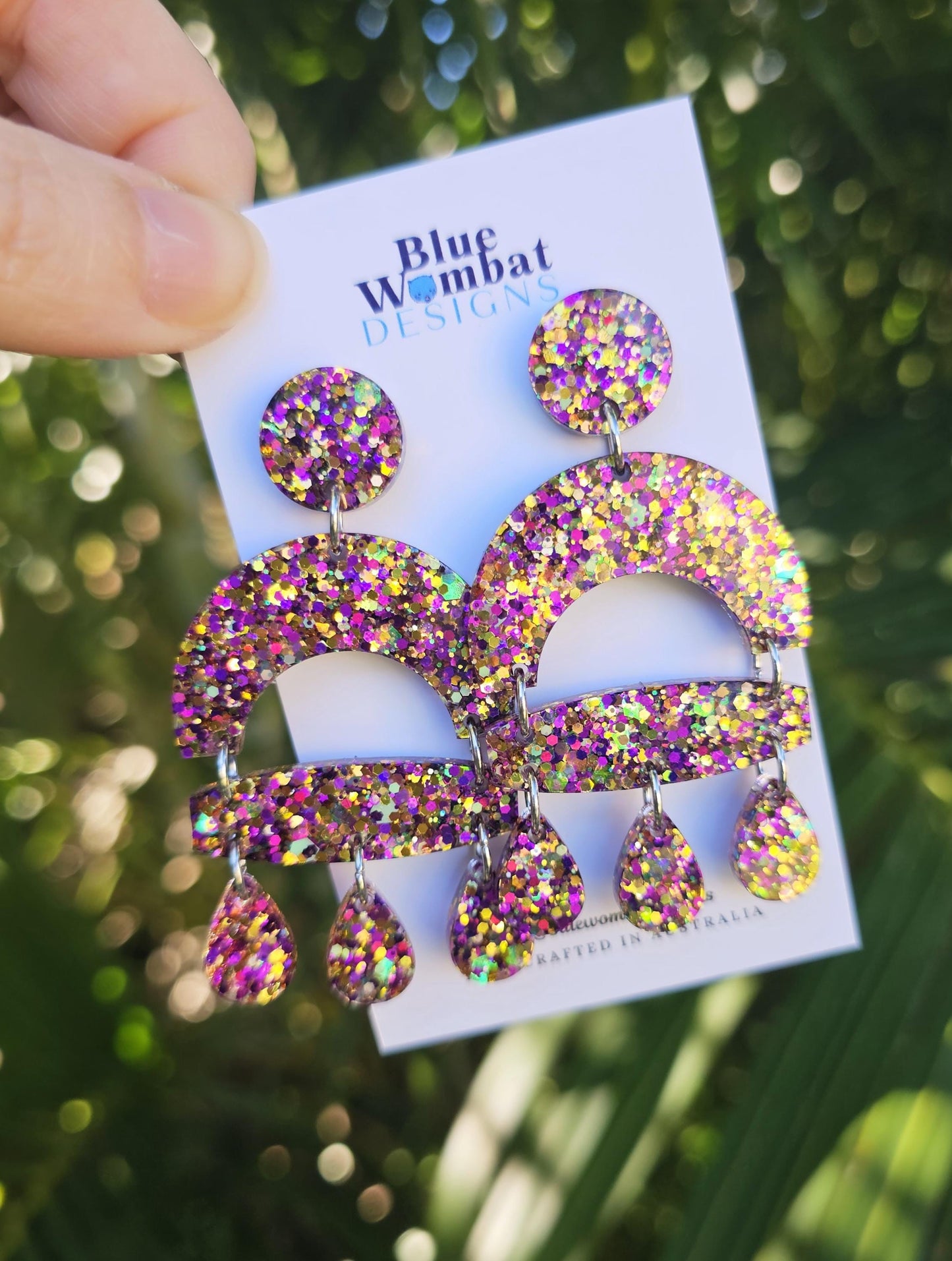 Resin Glitter Sparkle Dangle Statement Earrings