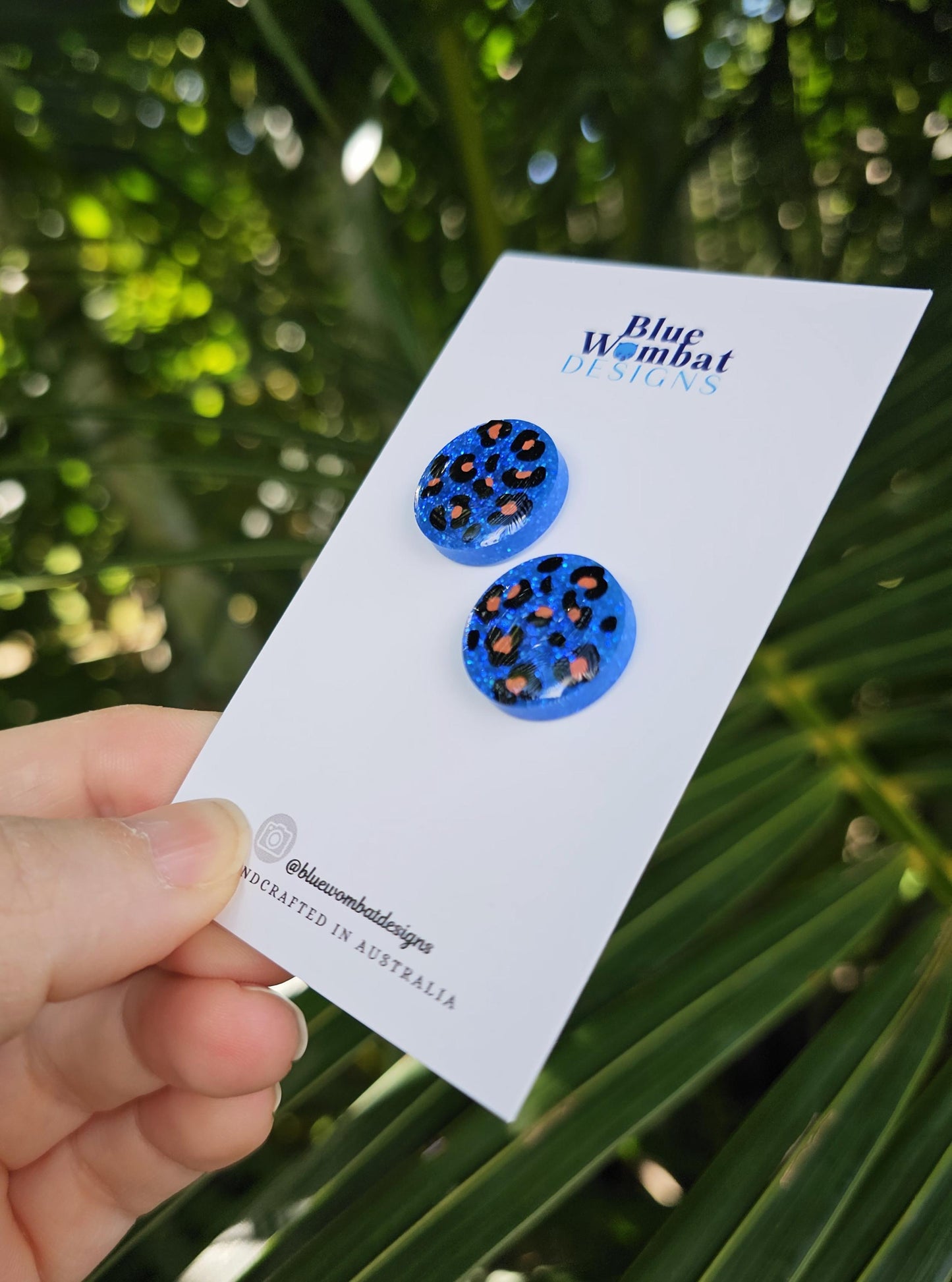 Leopard Print Resin Blue Glitter Stud Earrings 17mm