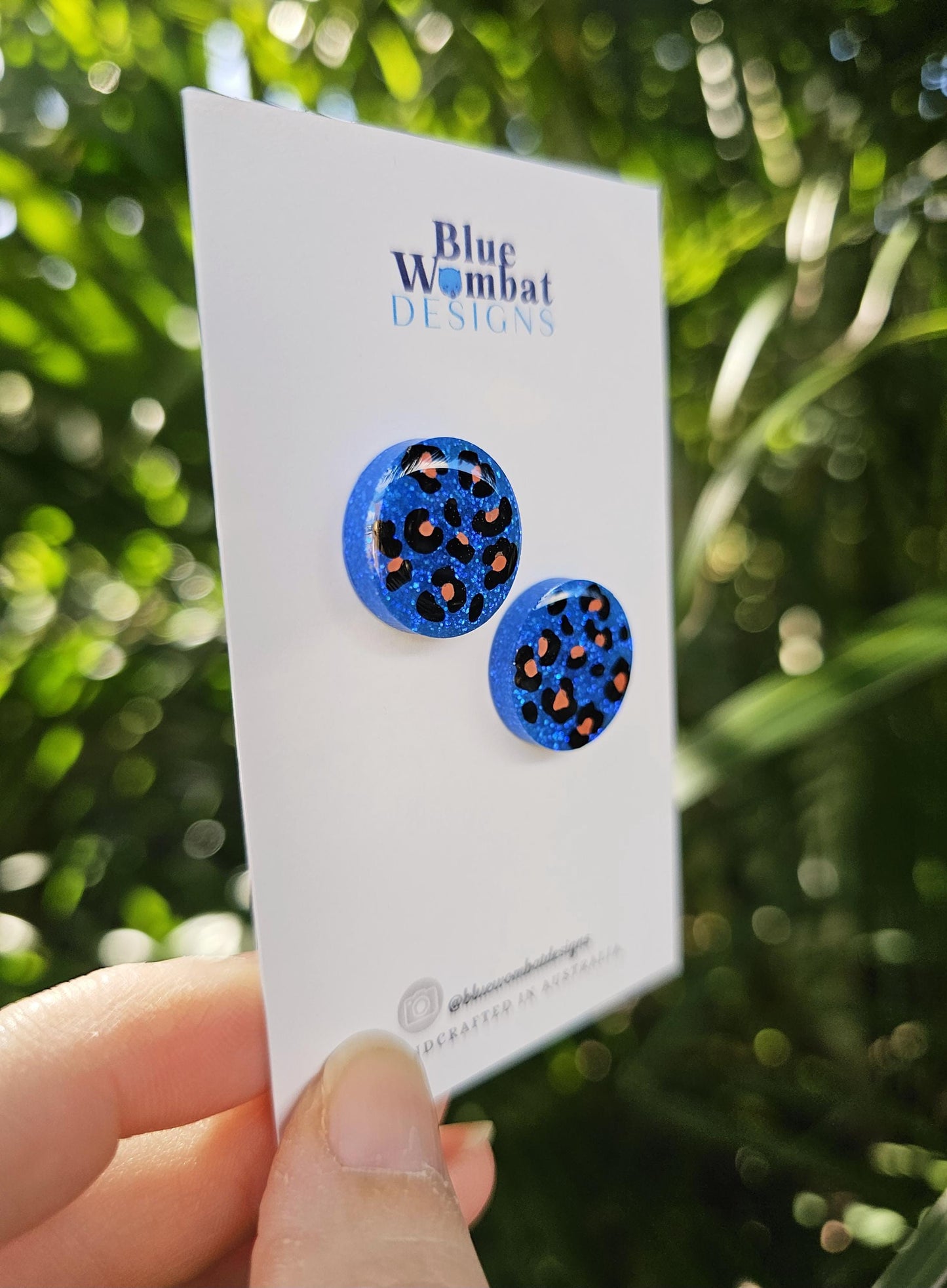 Leopard Print Resin Blue Glitter Stud Earrings 17mm