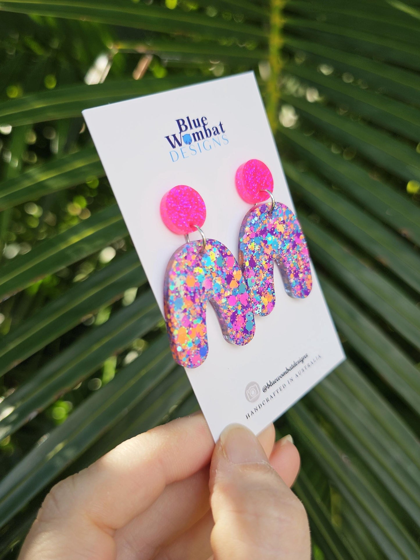 Arch Colourful Glitter Resin Dangle Earrings