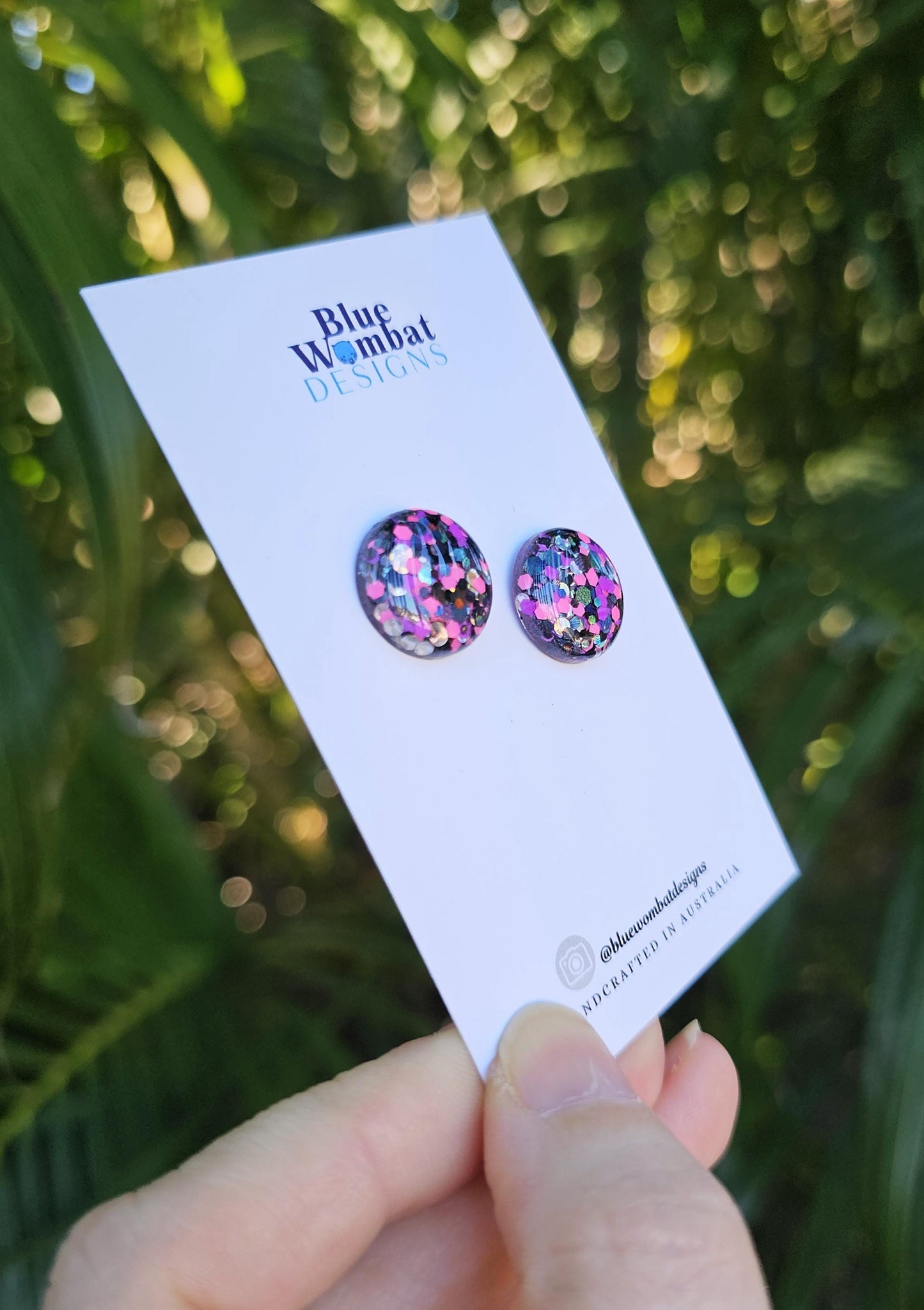 Spotty Pink Black Silver Glitter Resin Domed Studs 16mm