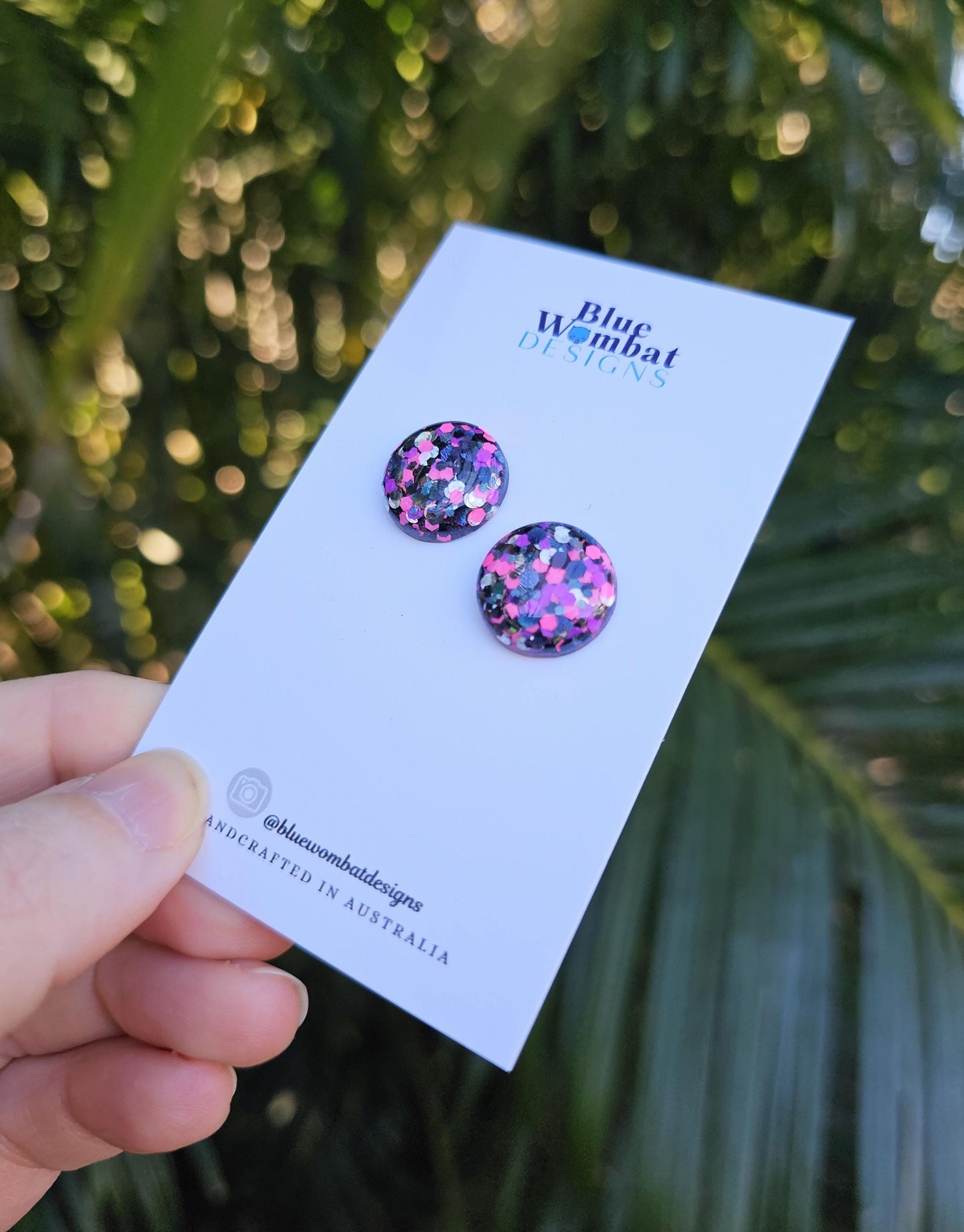 Spotty Pink Black Silver Glitter Resin Domed Studs 16mm