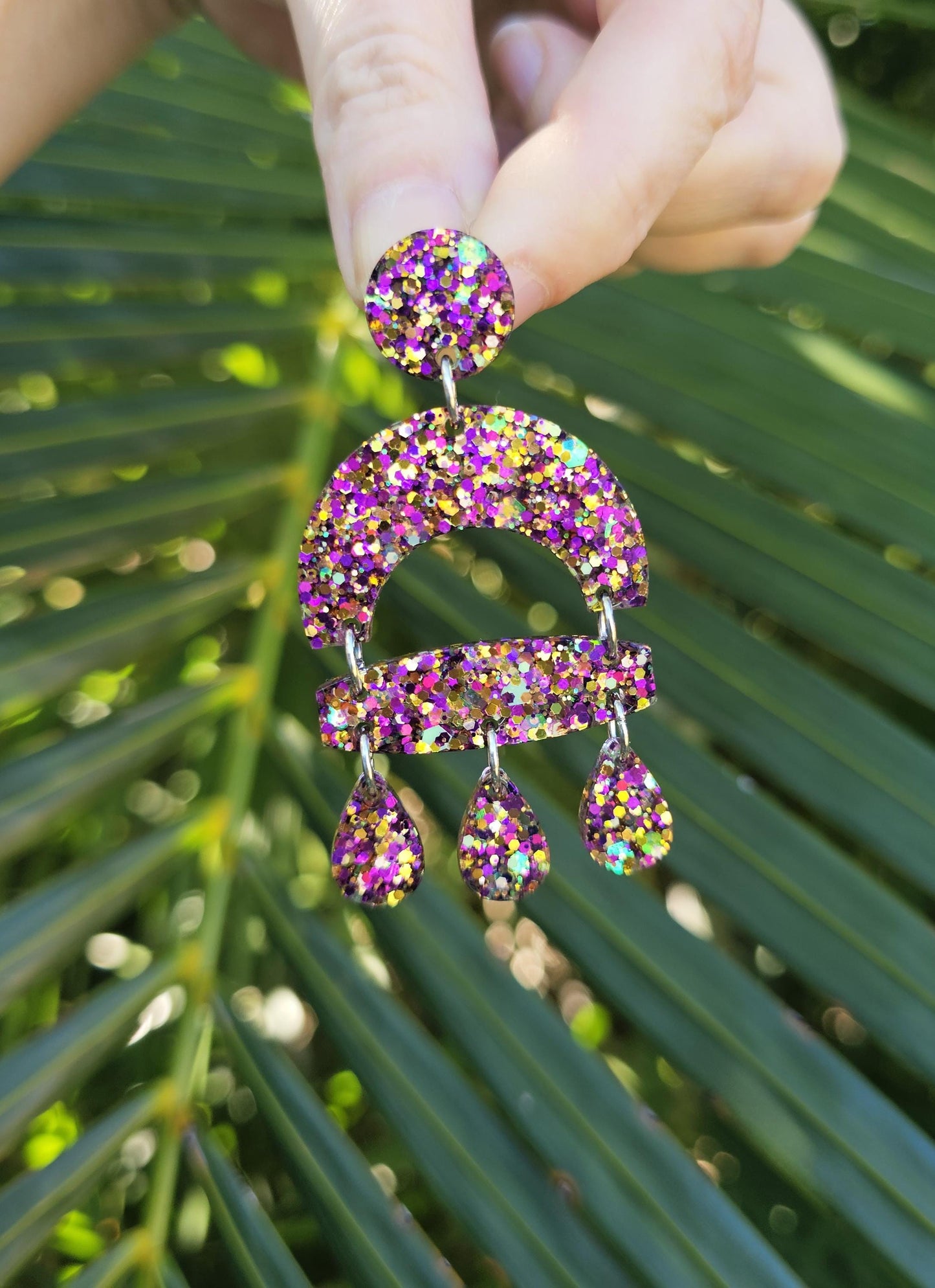 Resin Glitter Sparkle Dangle Statement Earrings