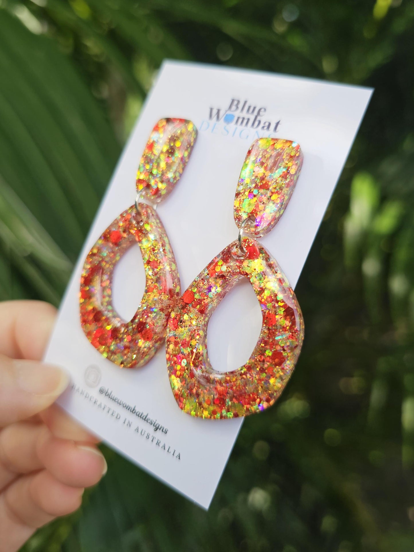 Resin Glitter Organic Hoop Statement Dangle Domed Earrings