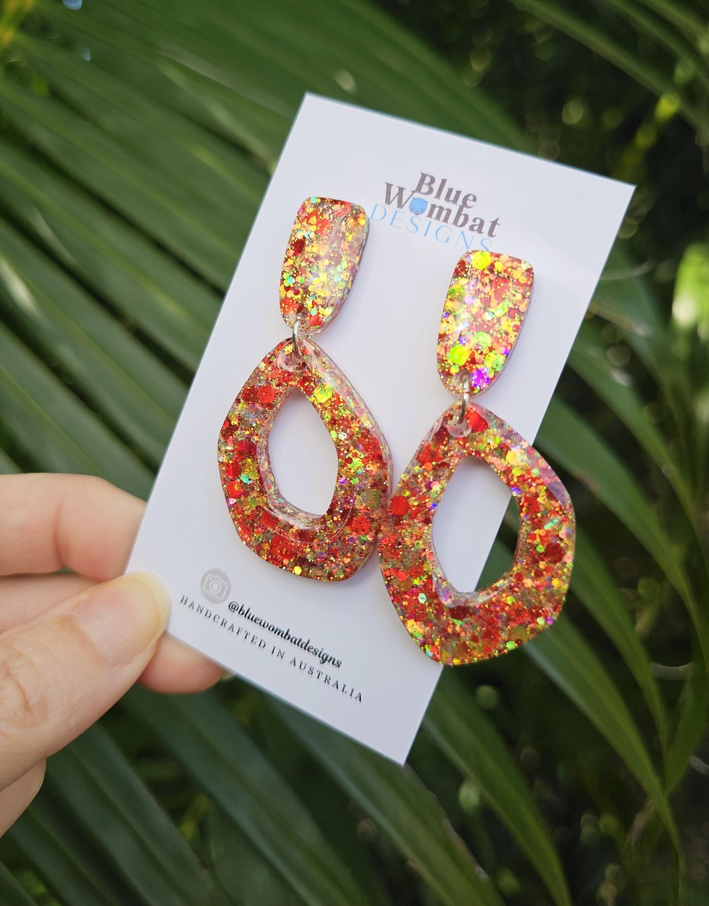 Resin Glitter Organic Hoop Statement Dangle Domed Earrings
