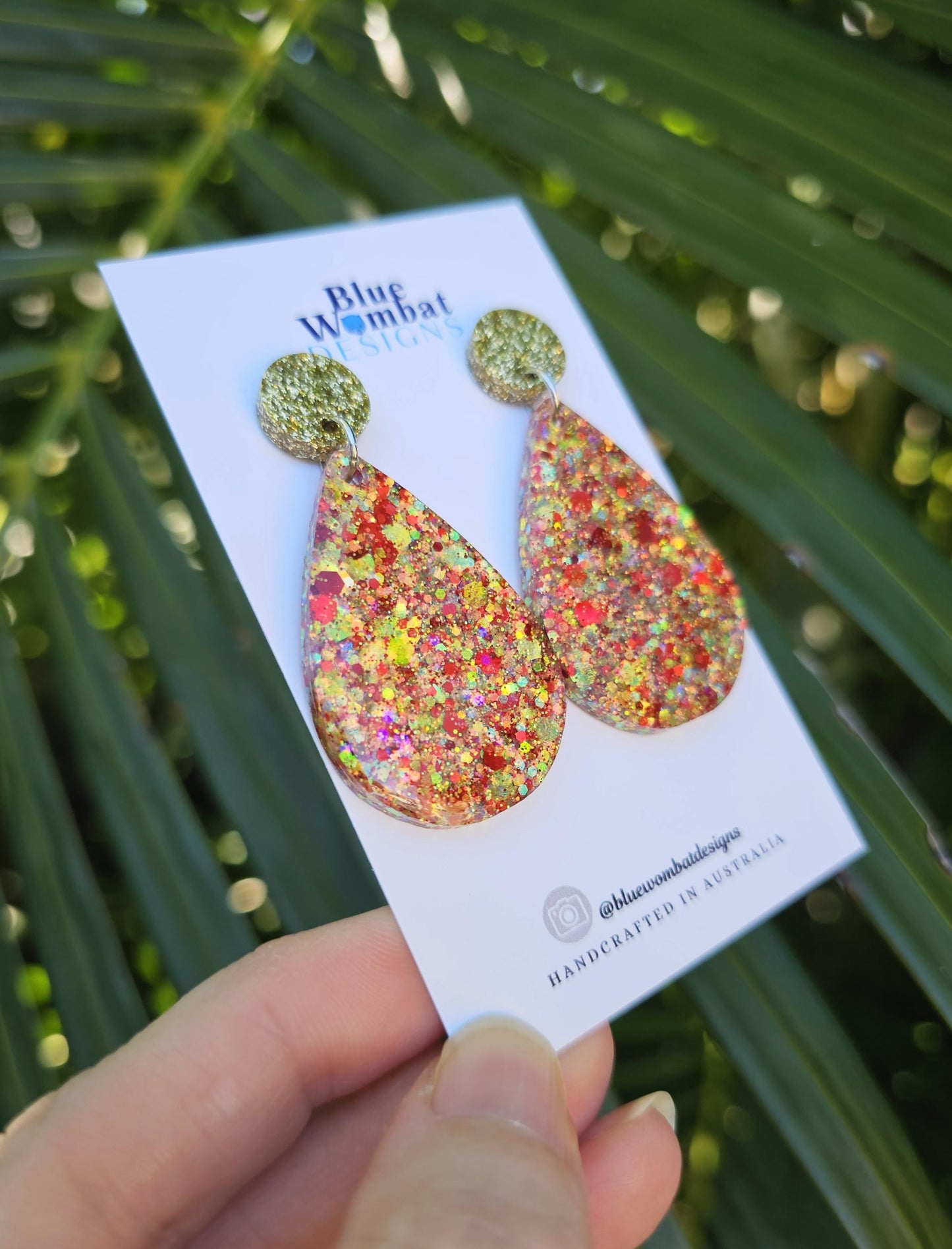 Tear Drop Glitter Dangle Statement Earrings