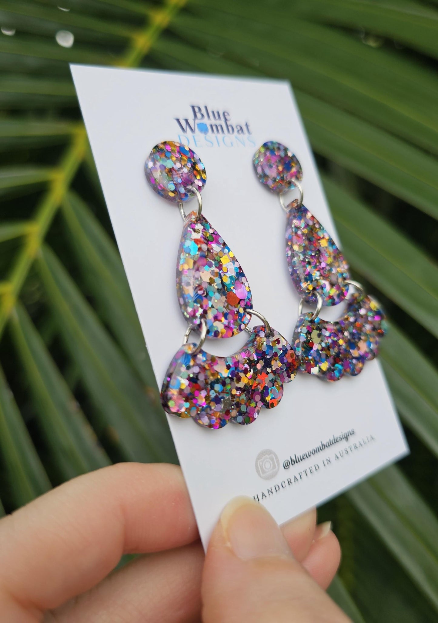 Colourful Glitter Resin Domed Dangle Statement Earrings